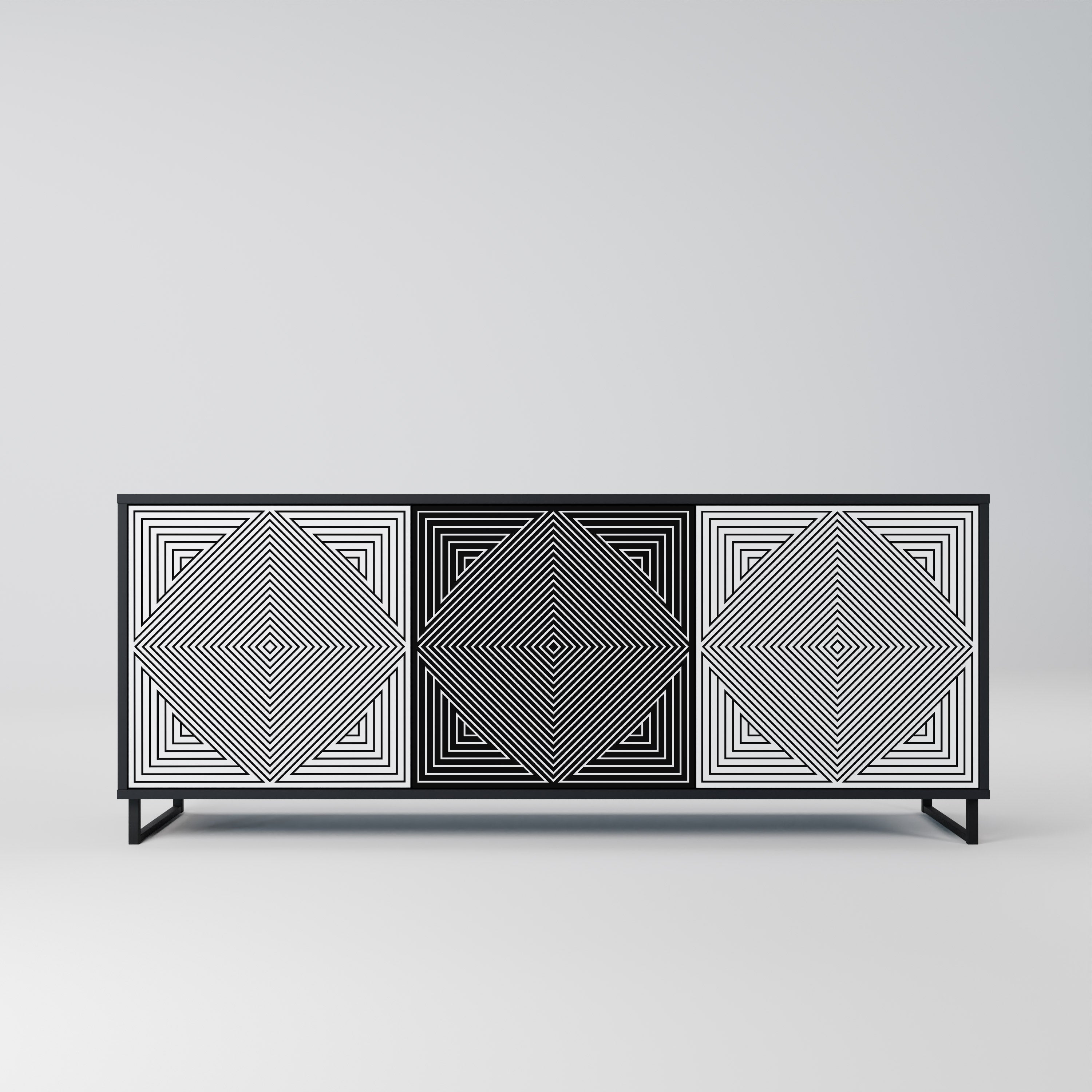 POLYGON ILLUSION 3-Door Sideboard in Black Finish