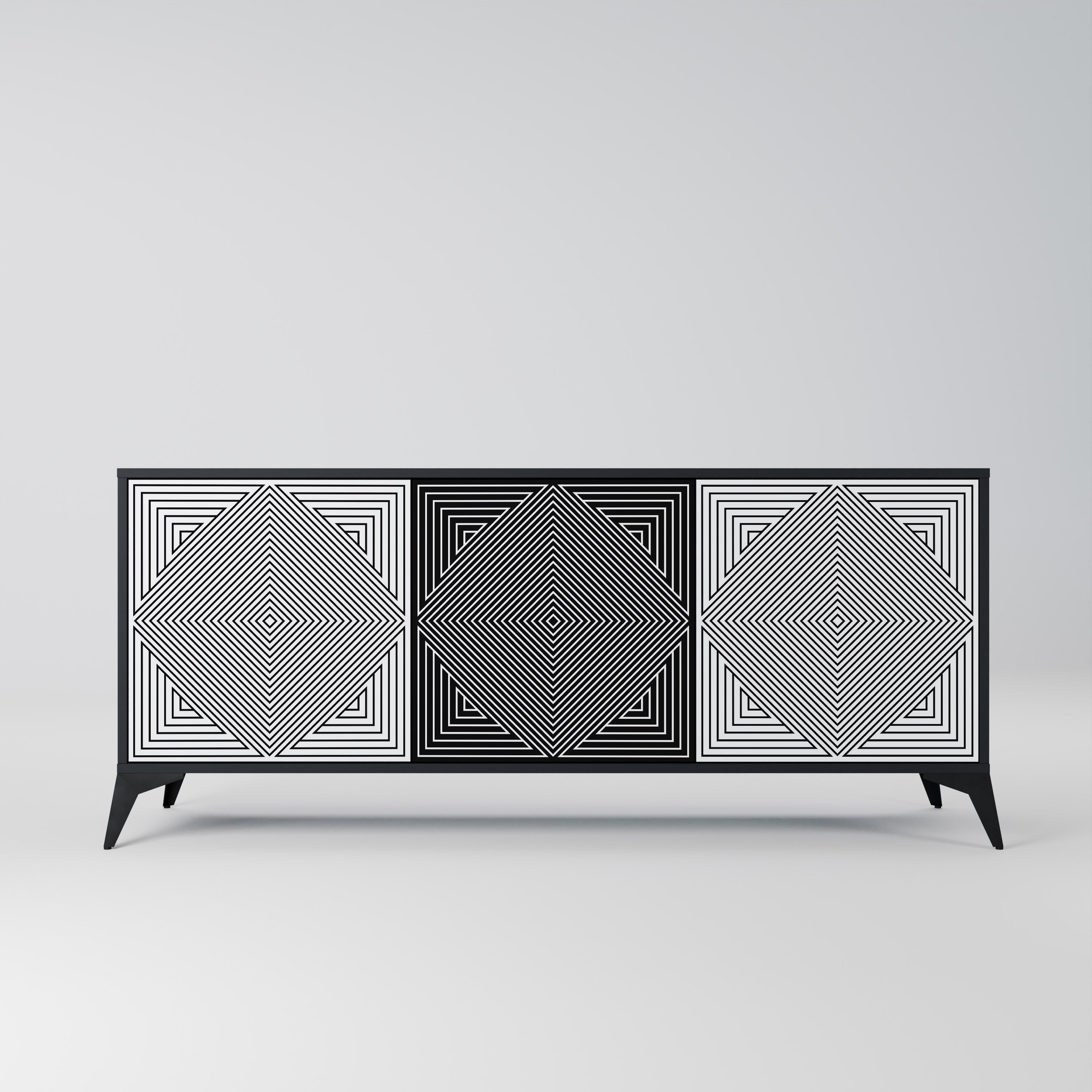 POLYGON ILLUSION 3-Door Sideboard in Black Finish