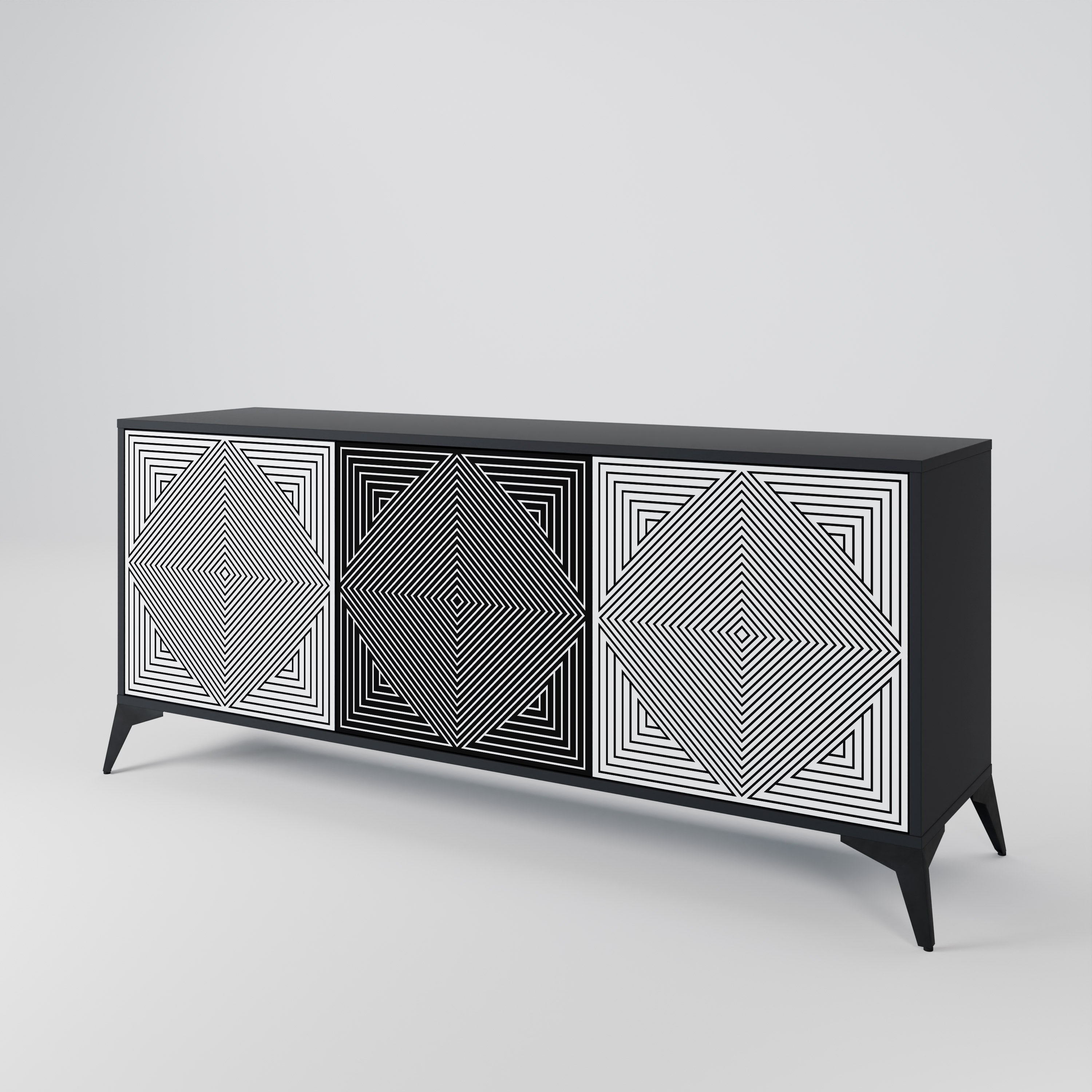 Aparador POLYGON ILLUSION de 3 puertas en acabado negro