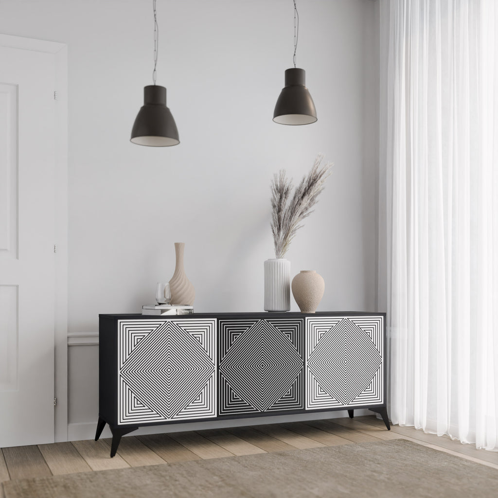 Aparador POLYGON ILLUSION de 3 puertas en acabado negro