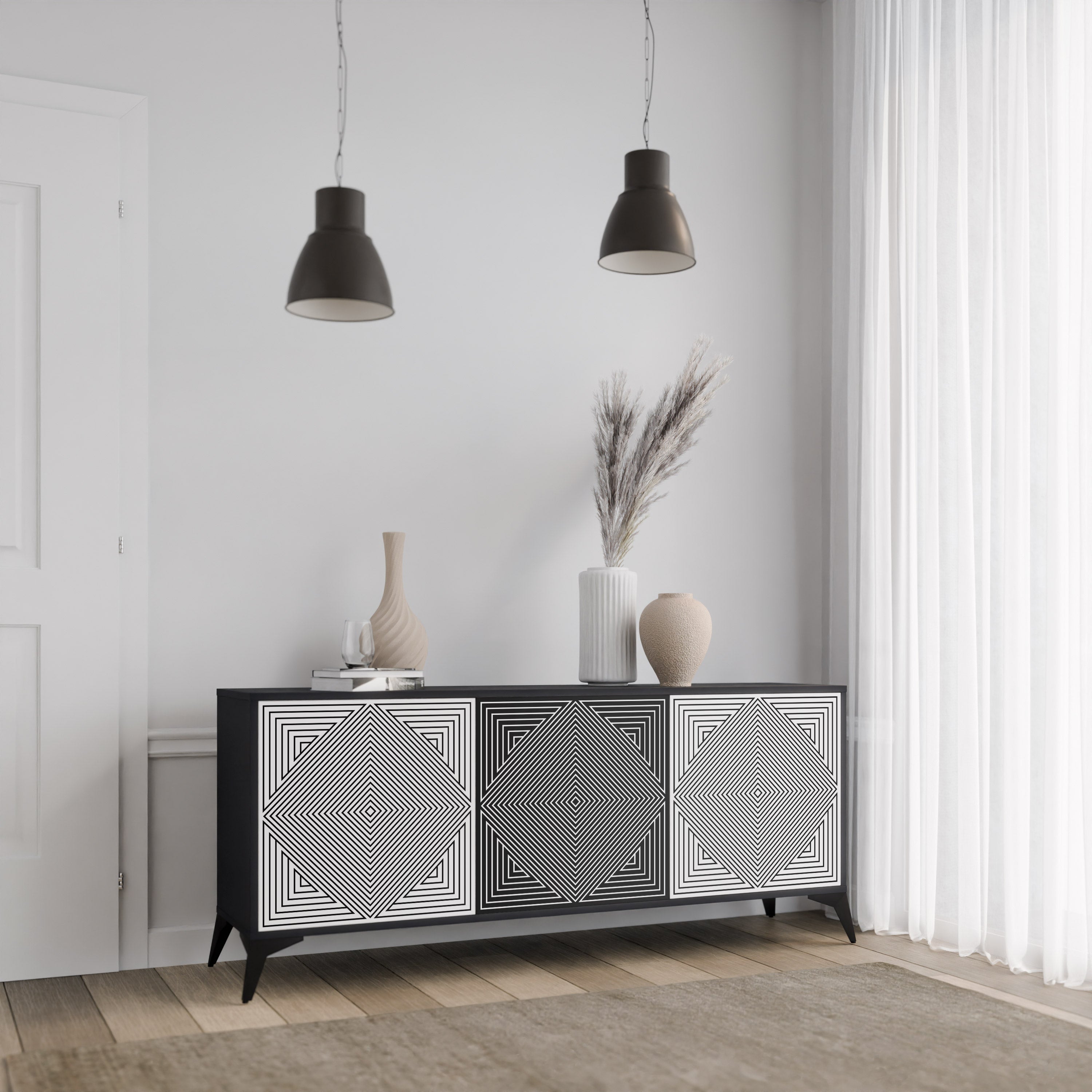 Aparador POLYGON ILLUSION de 3 puertas en acabado negro