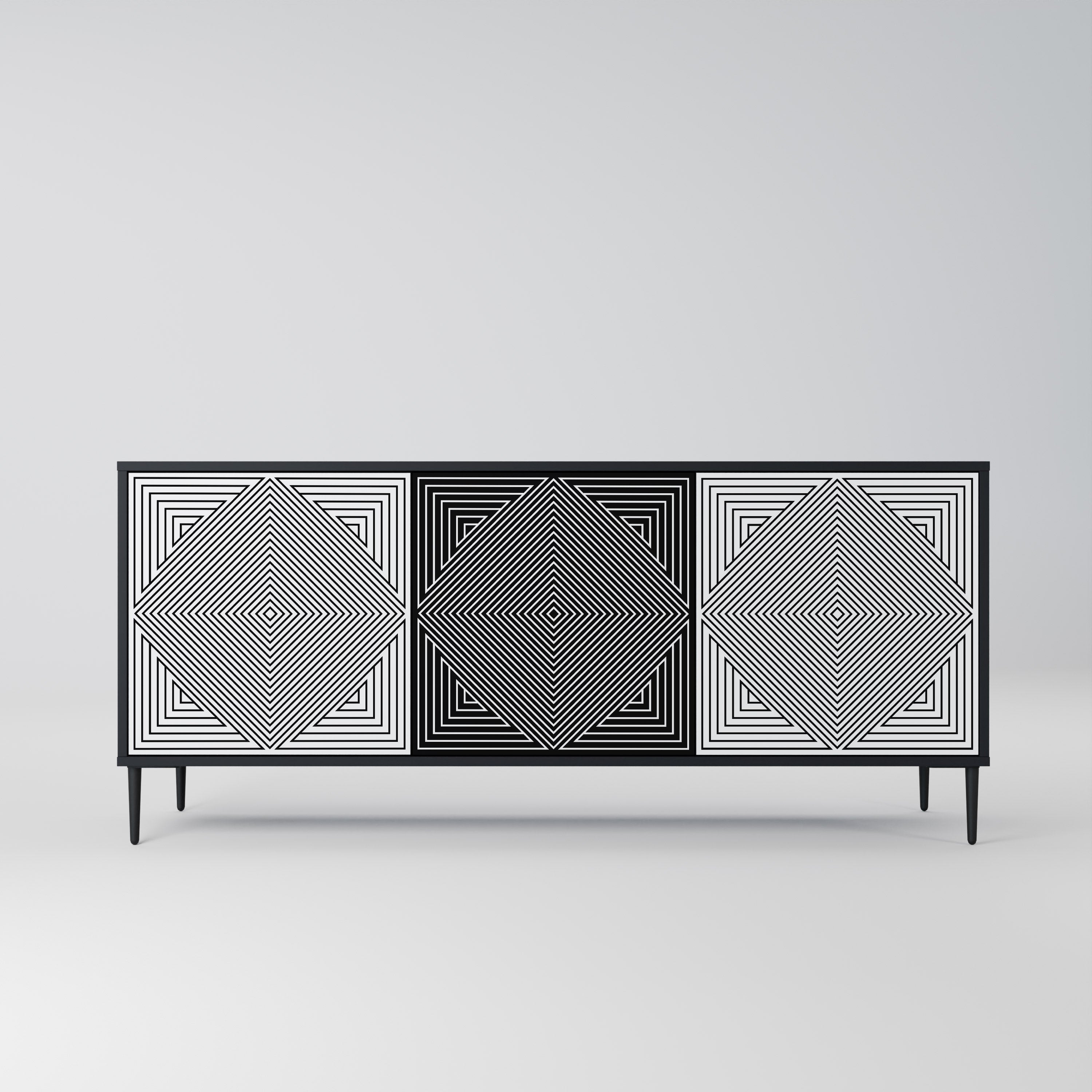 Aparador POLYGON ILLUSION de 3 puertas en acabado negro