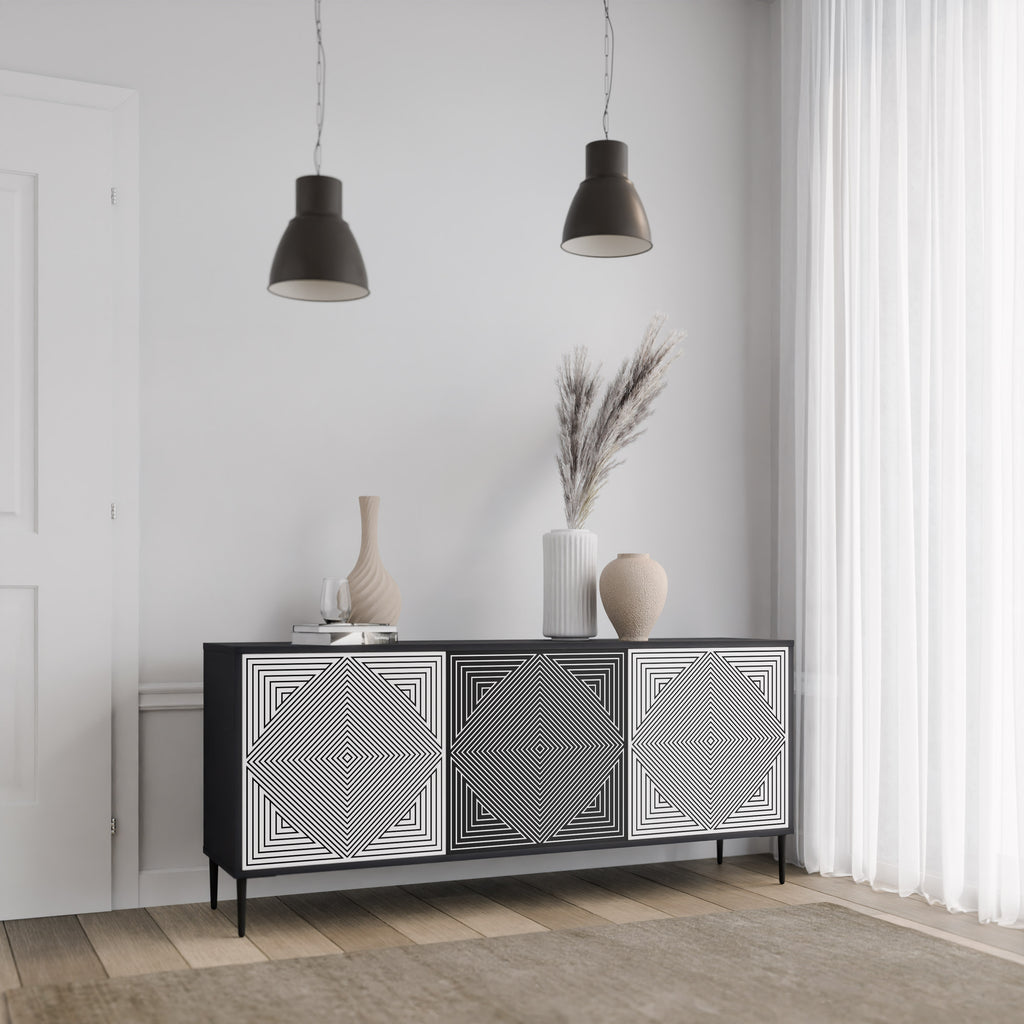 Aparador POLYGON ILLUSION de 3 puertas en acabado negro