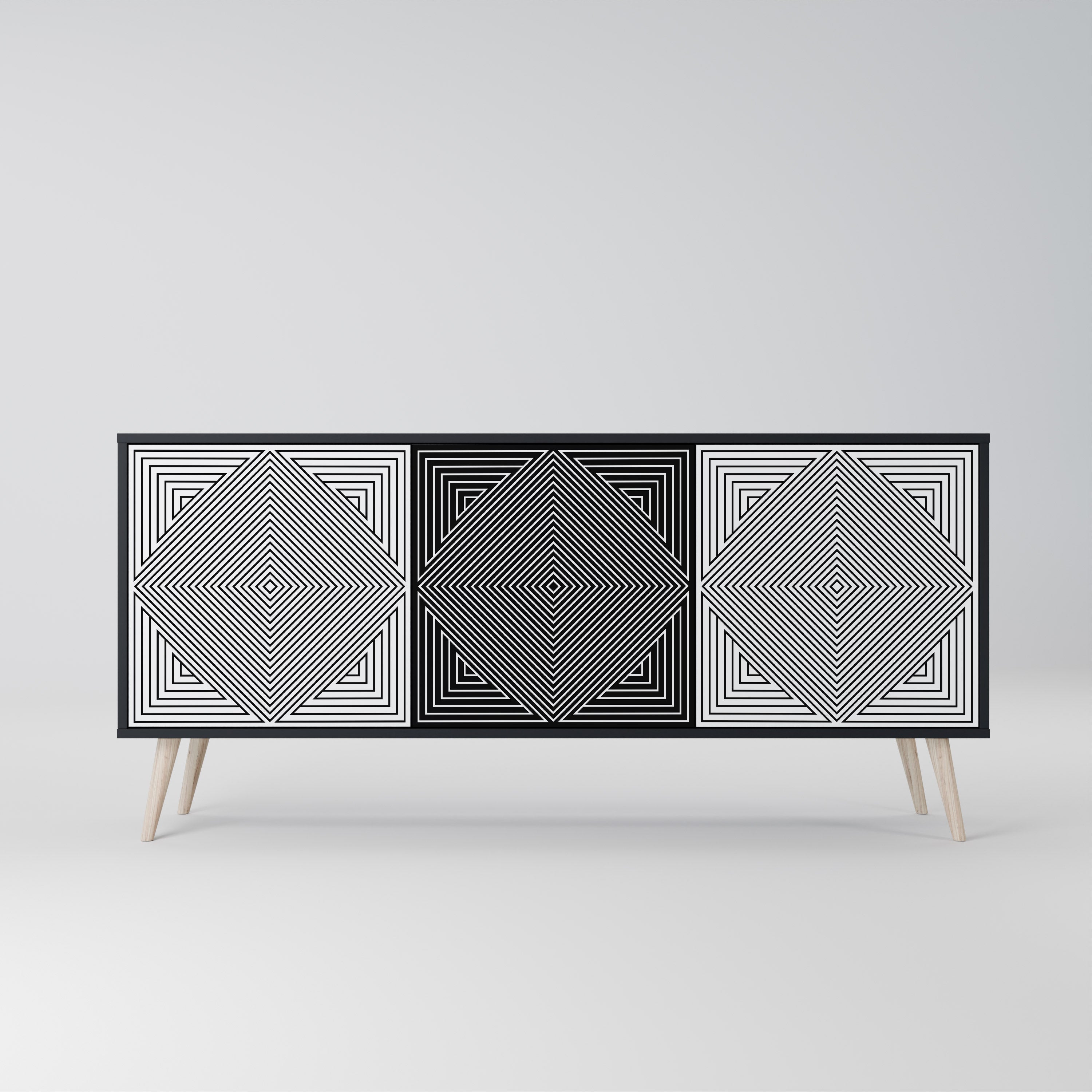 POLYGON ILLUSION 3-Door Sideboard in Black Finish