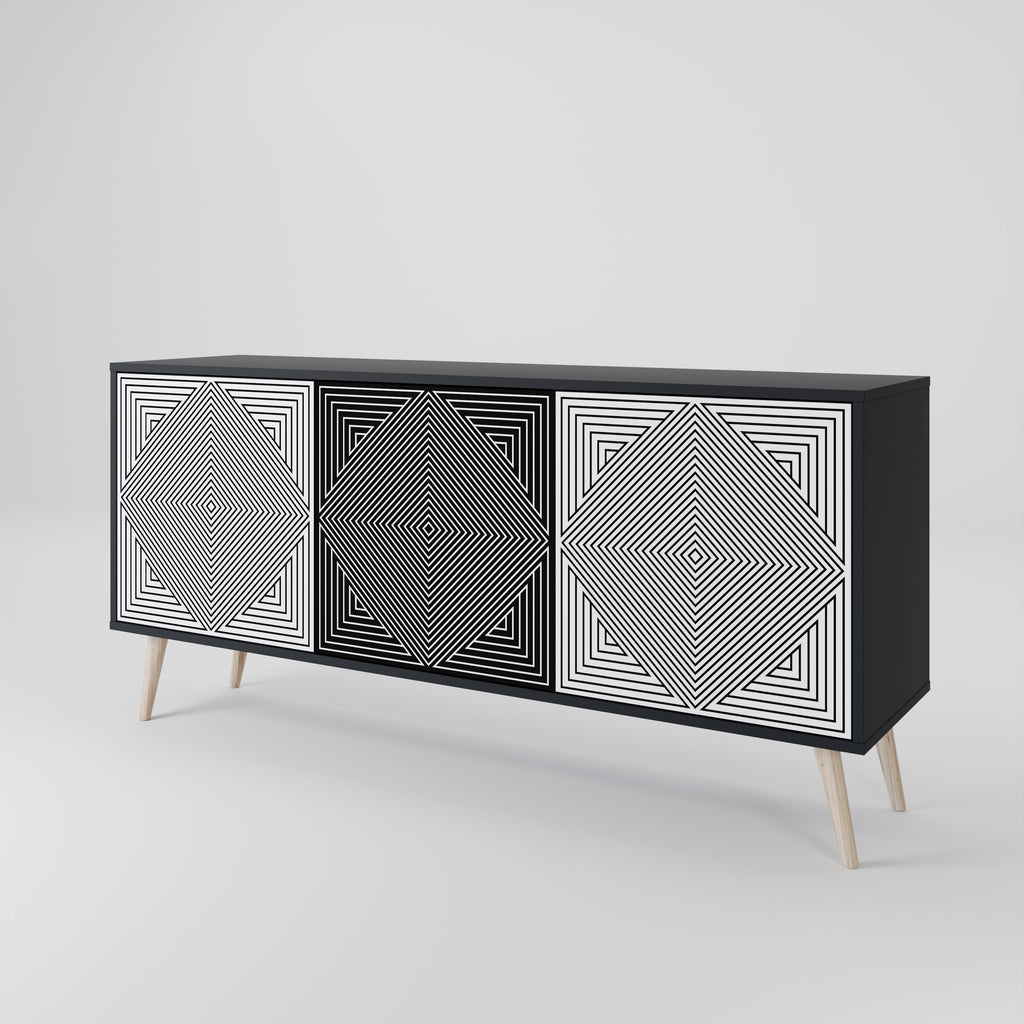 Aparador POLYGON ILLUSION de 3 puertas en acabado negro