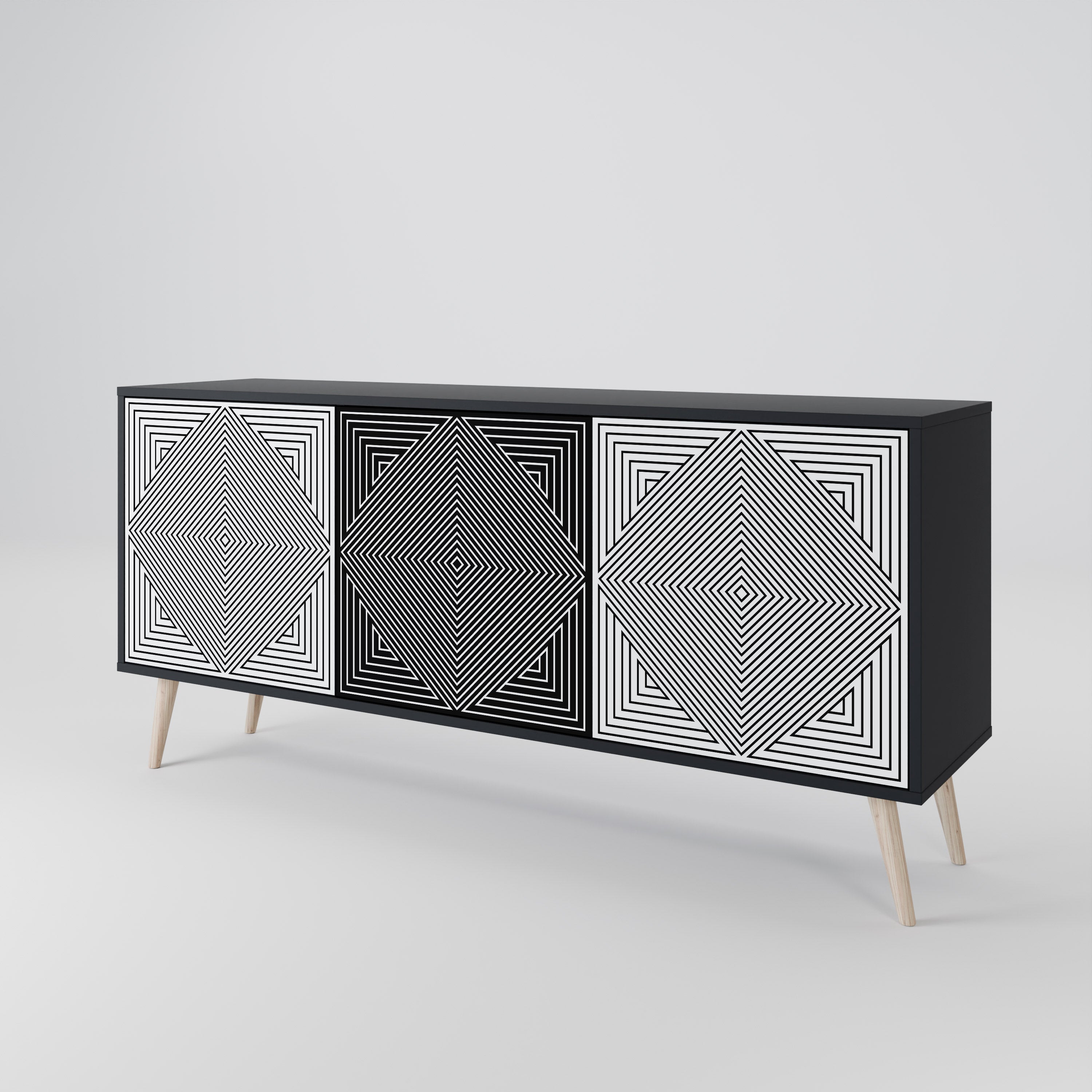 Aparador POLYGON ILLUSION de 3 puertas en acabado negro
