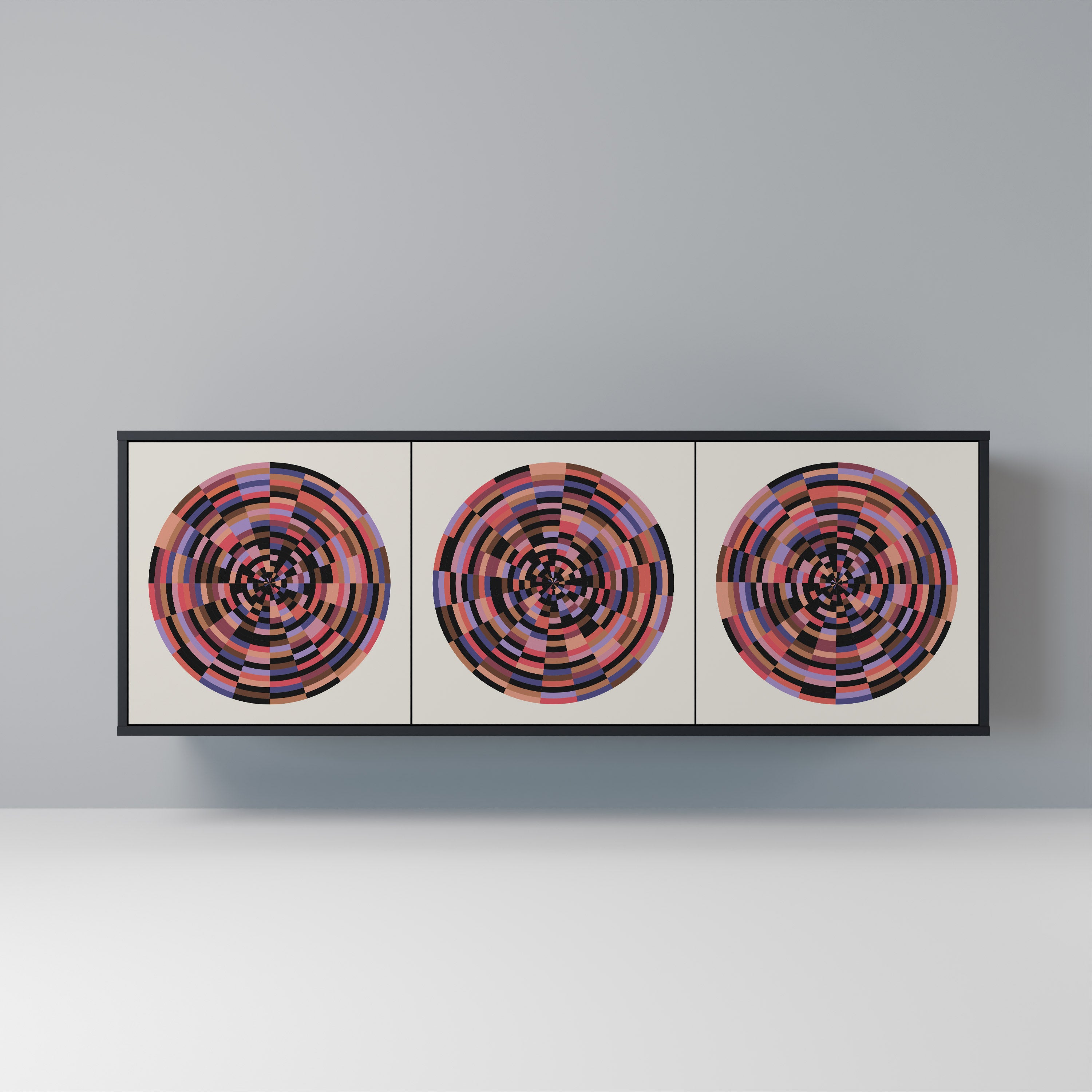 BROWN CIRCLES 3-Door Sideboard in Black Finish