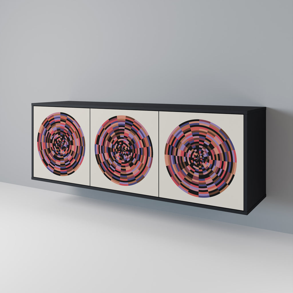 Aparador de 3 puertas BROWN CIRCLES en acabado negro