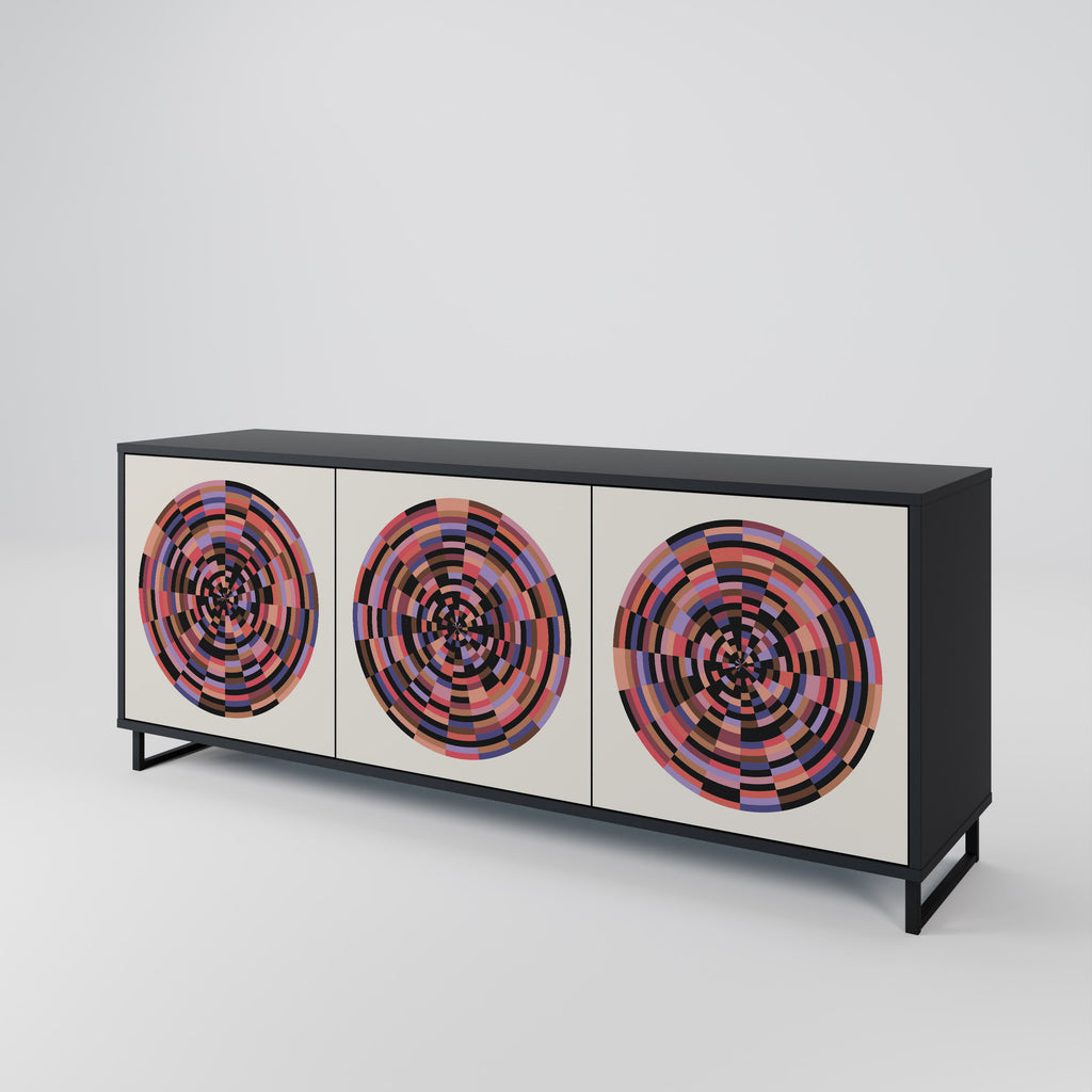 Aparador de 3 puertas BROWN CIRCLES en acabado negro