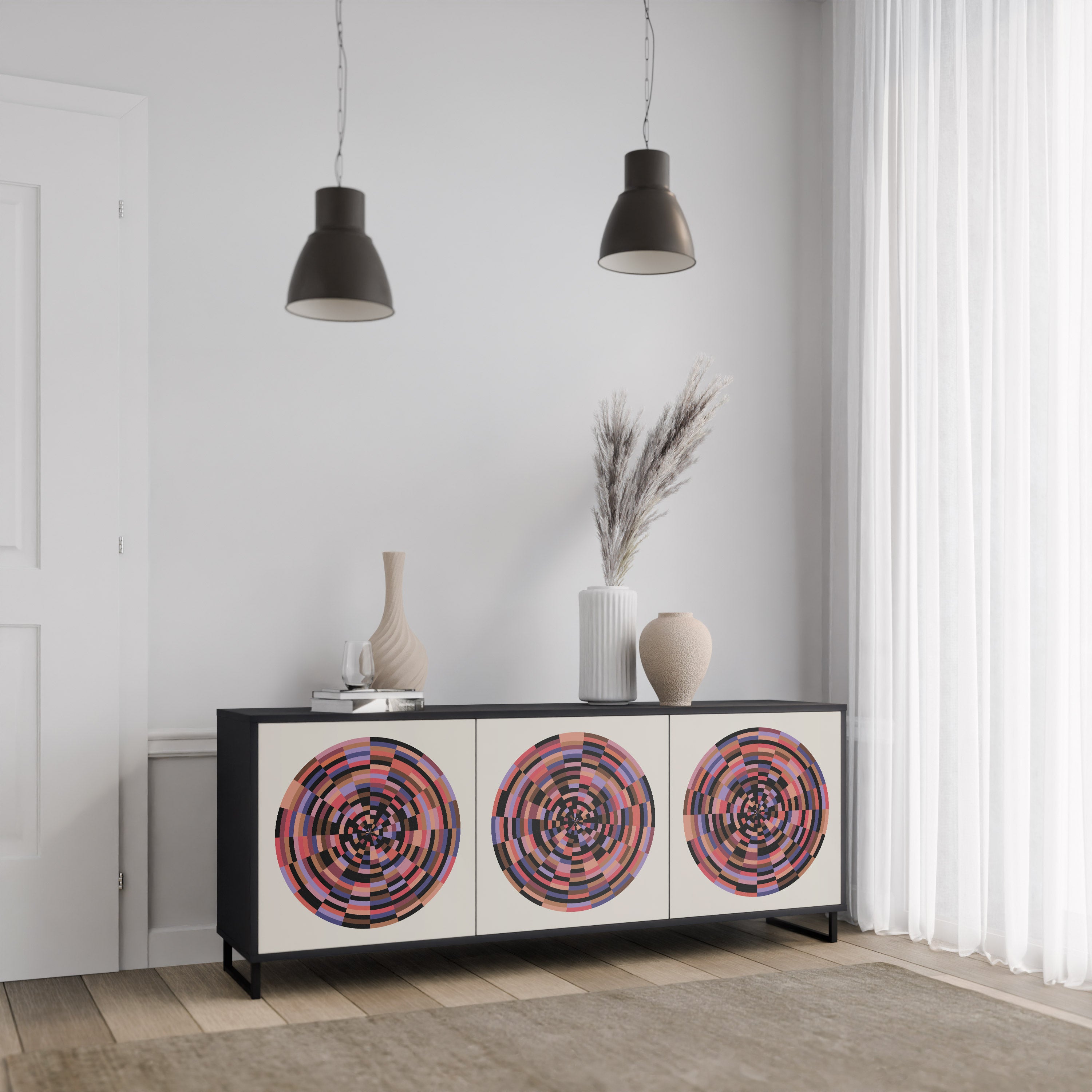Aparador de 3 puertas BROWN CIRCLES en acabado negro