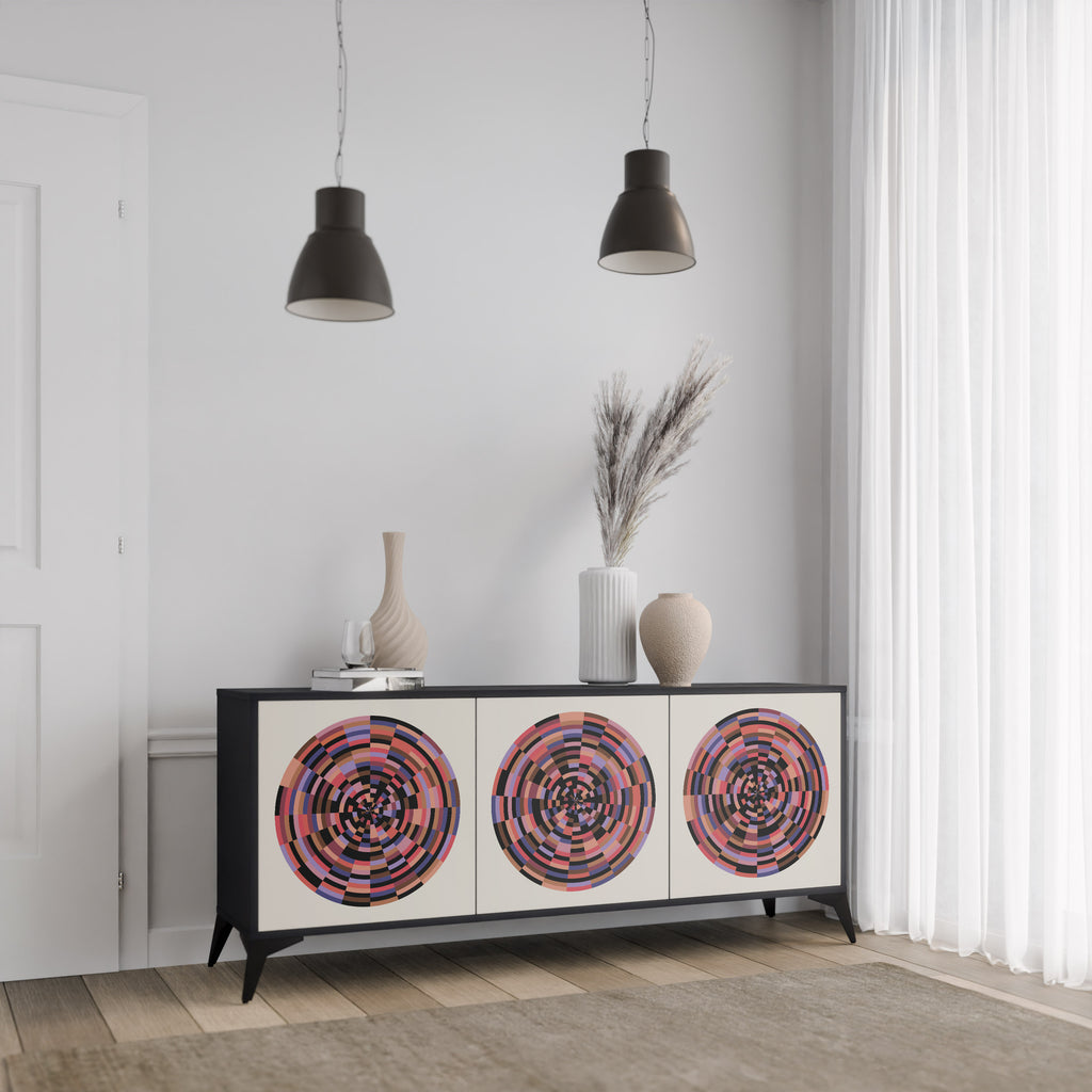 Aparador de 3 puertas BROWN CIRCLES en acabado negro