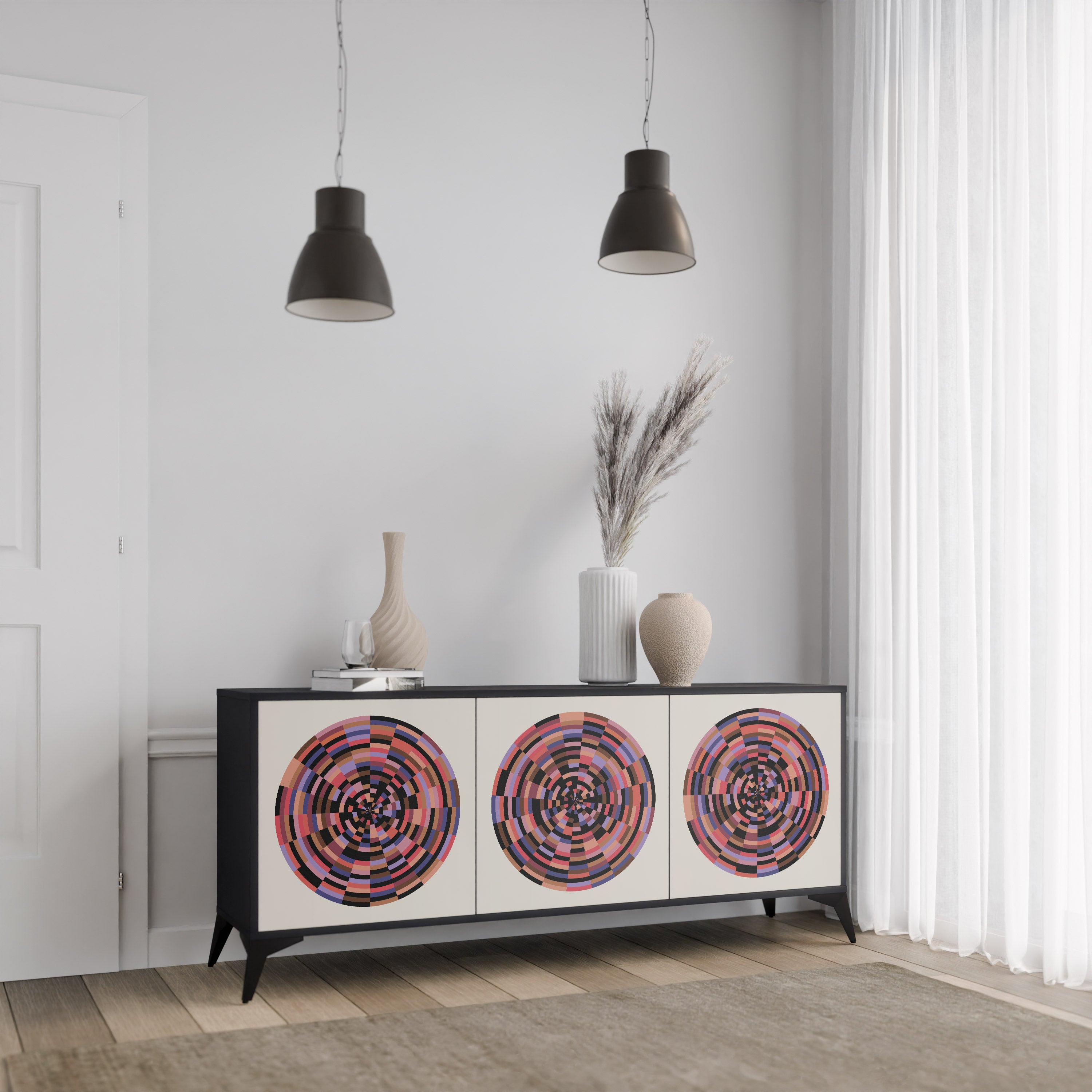 Aparador de 3 puertas BROWN CIRCLES en acabado negro