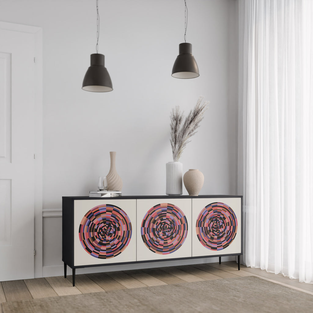 Aparador de 3 puertas BROWN CIRCLES en acabado negro