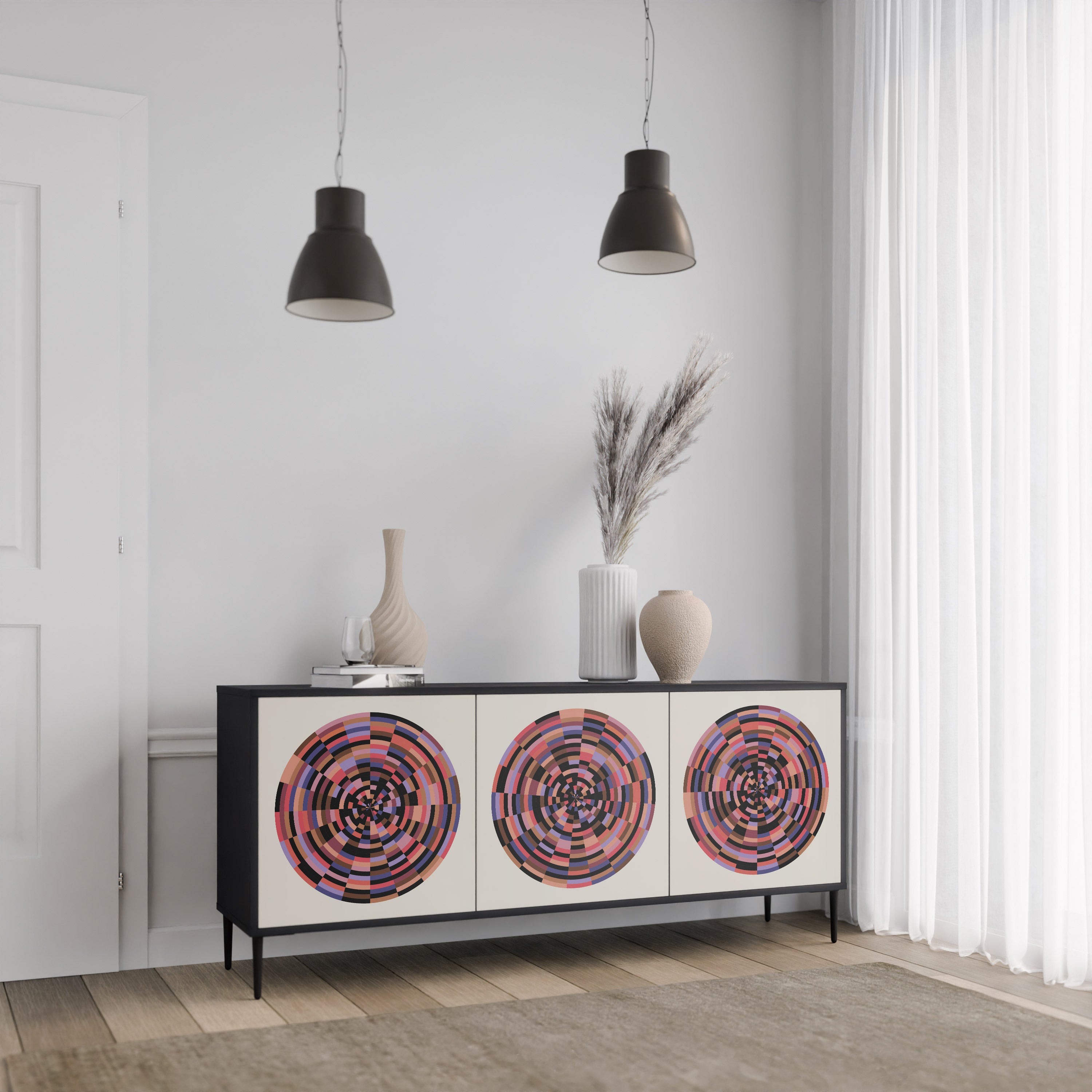 Aparador de 3 puertas BROWN CIRCLES en acabado negro