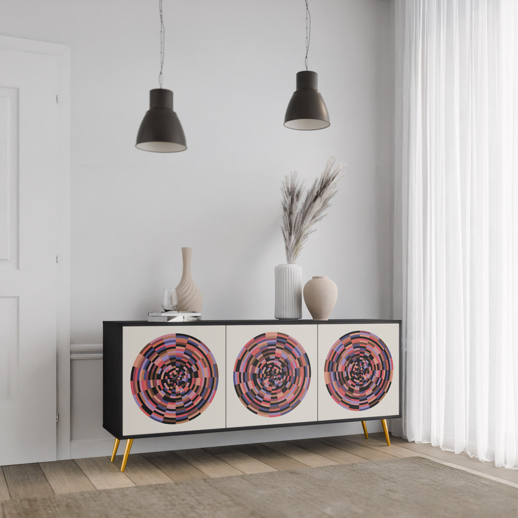 Aparador de 3 puertas BROWN CIRCLES en acabado negro
