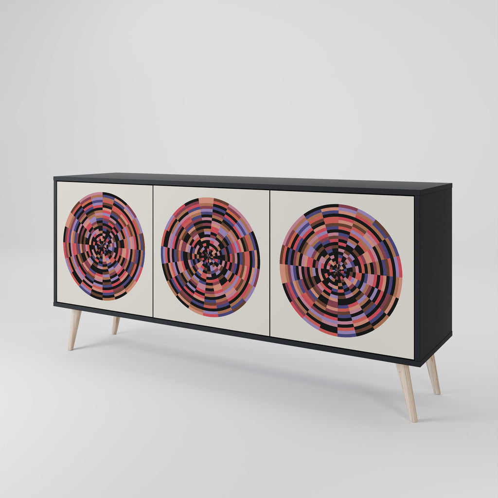 Aparador de 3 puertas BROWN CIRCLES en acabado negro