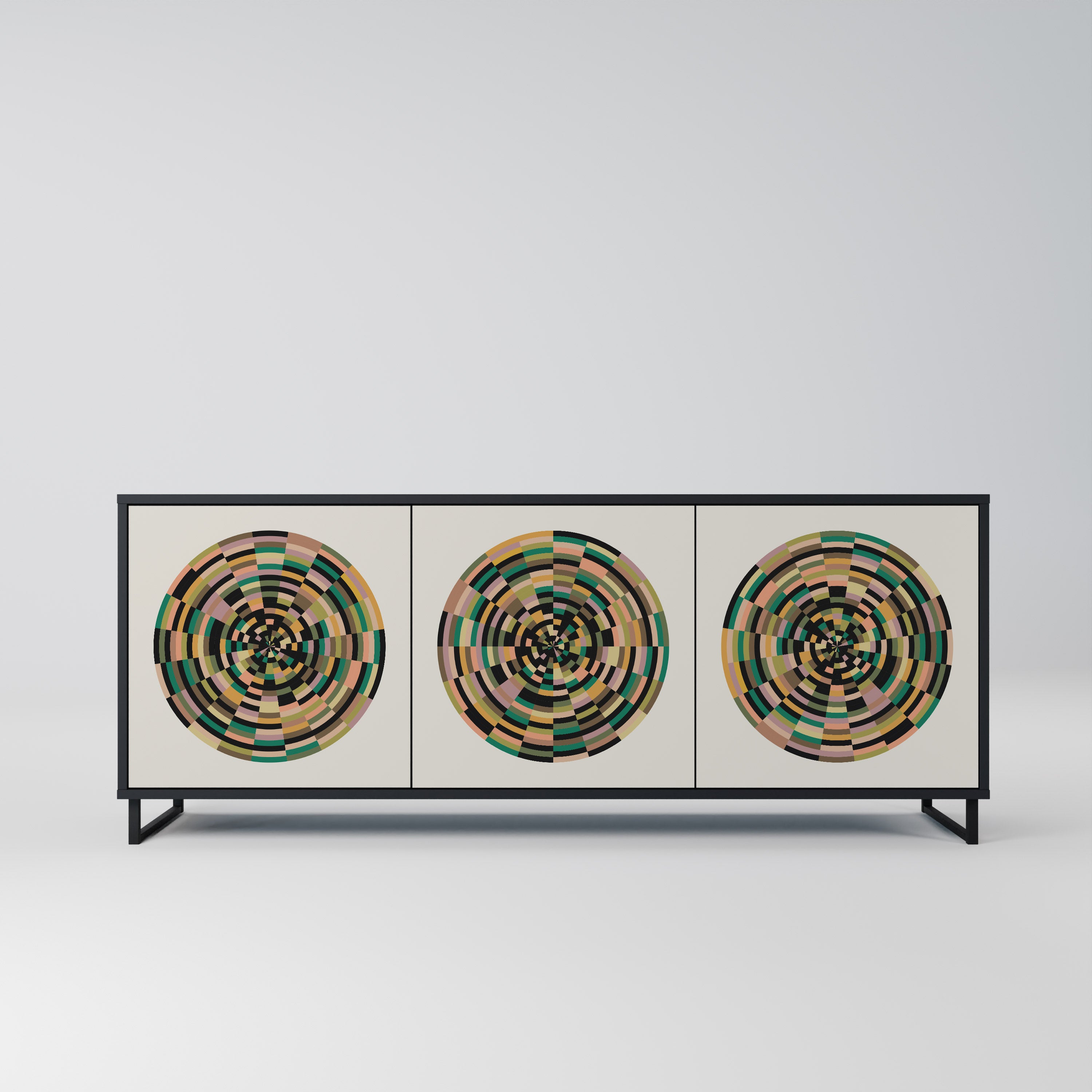 GREEN CIRCLES 3-Door Sideboard in Black Finish