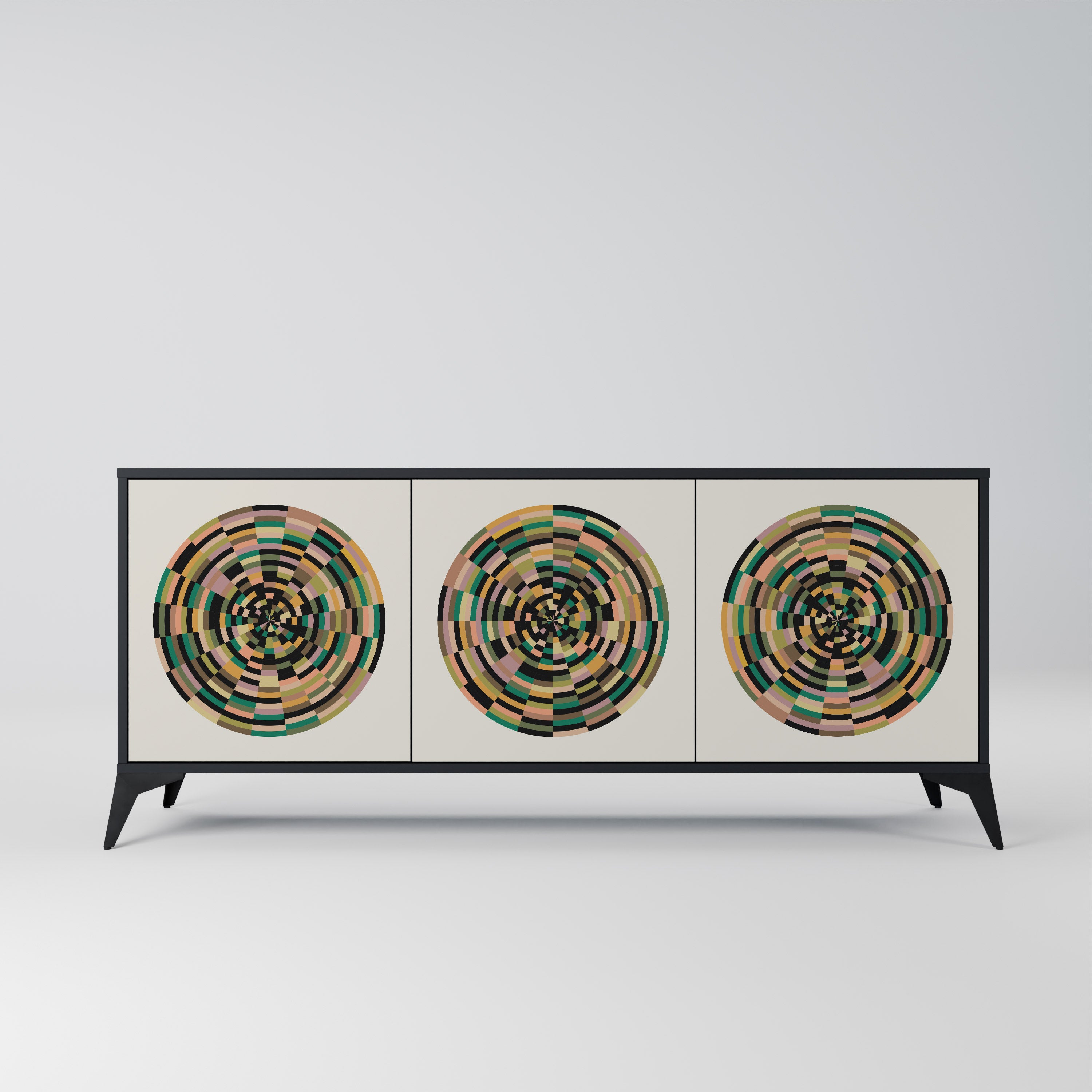 GREEN CIRCLES 3-Door Sideboard in Black Finish