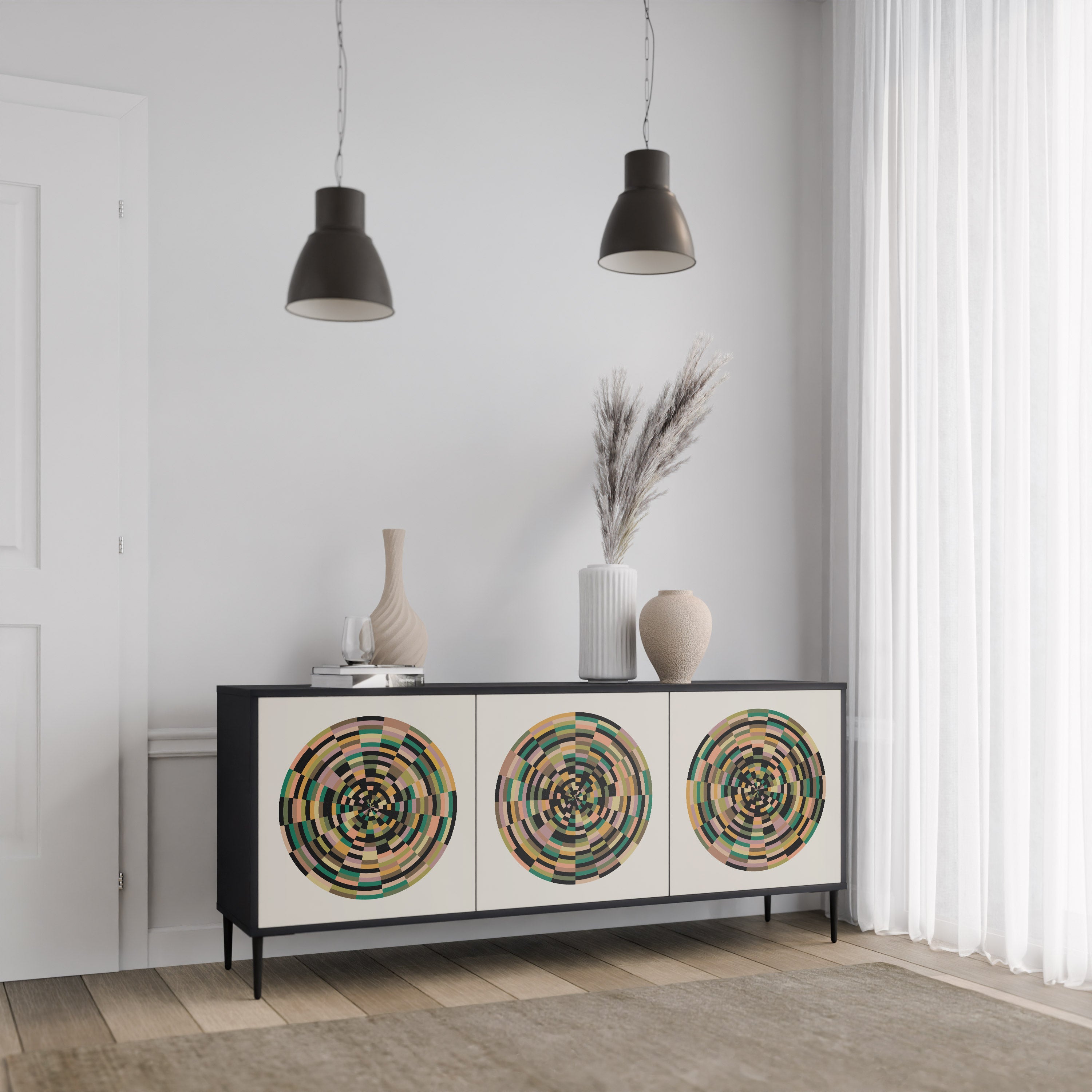 Aparador de 3 puertas GREEN CIRCLES en acabado negro