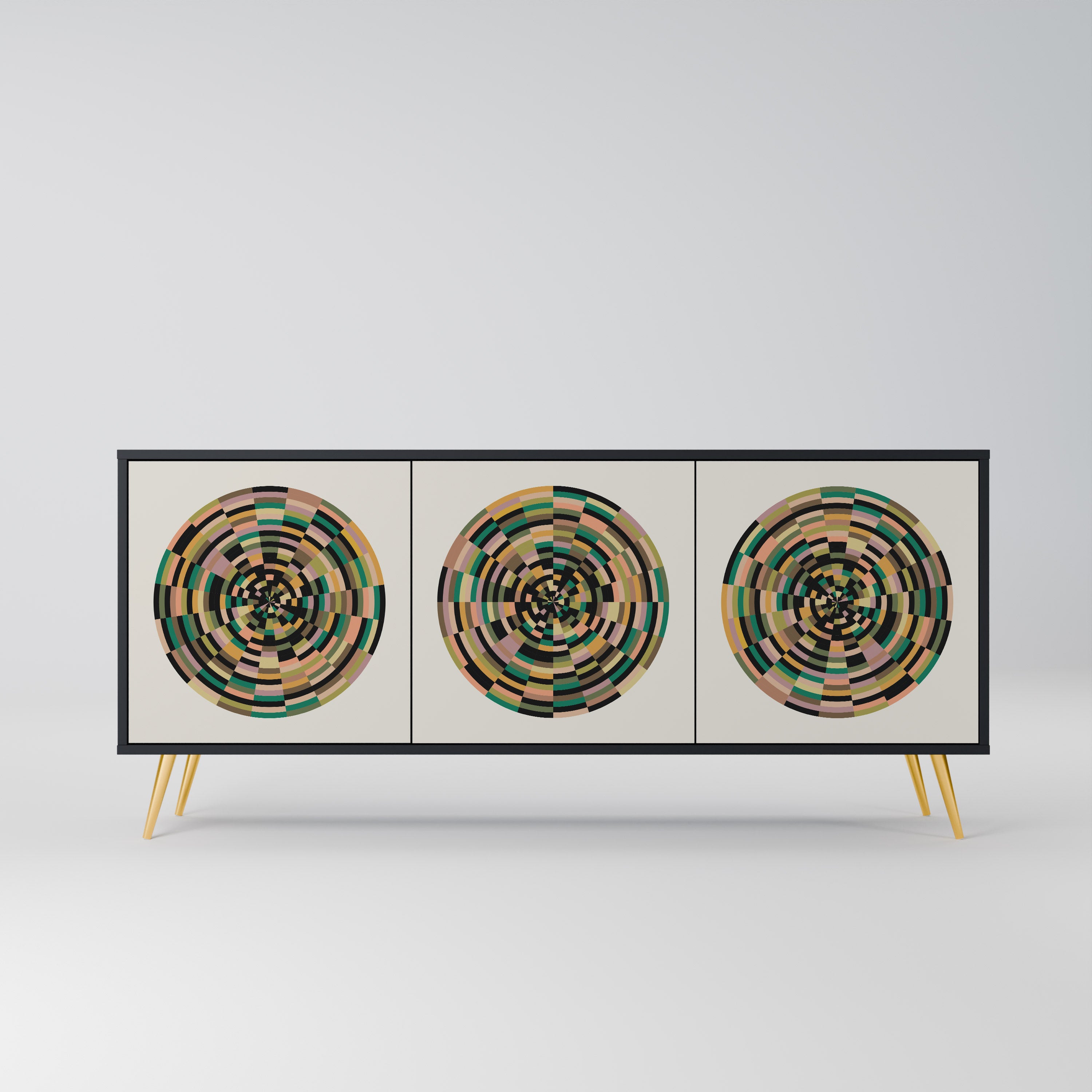 GREEN CIRCLES 3-Door Sideboard in Black Finish