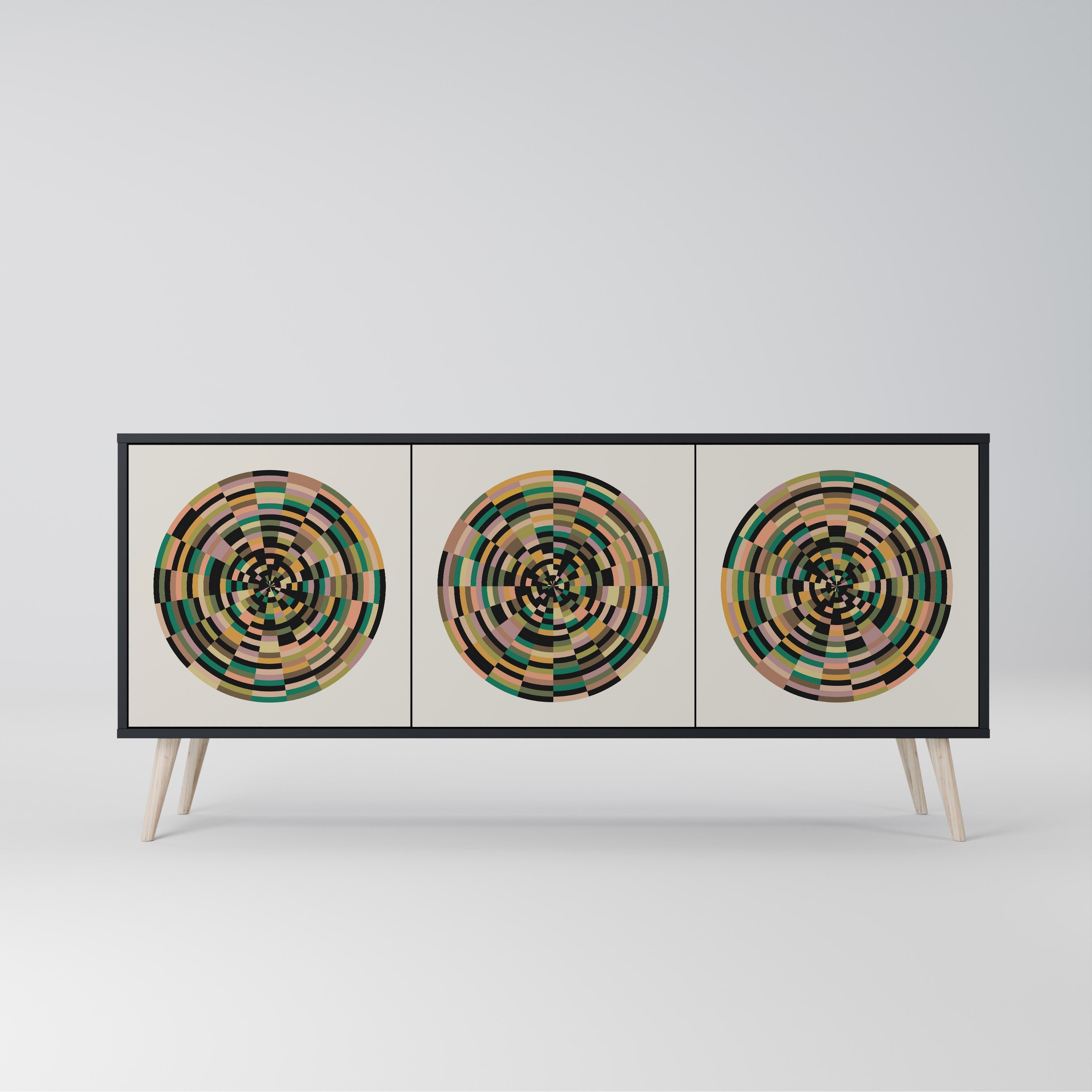 GREEN CIRCLES 3-Door Sideboard in Black Finish