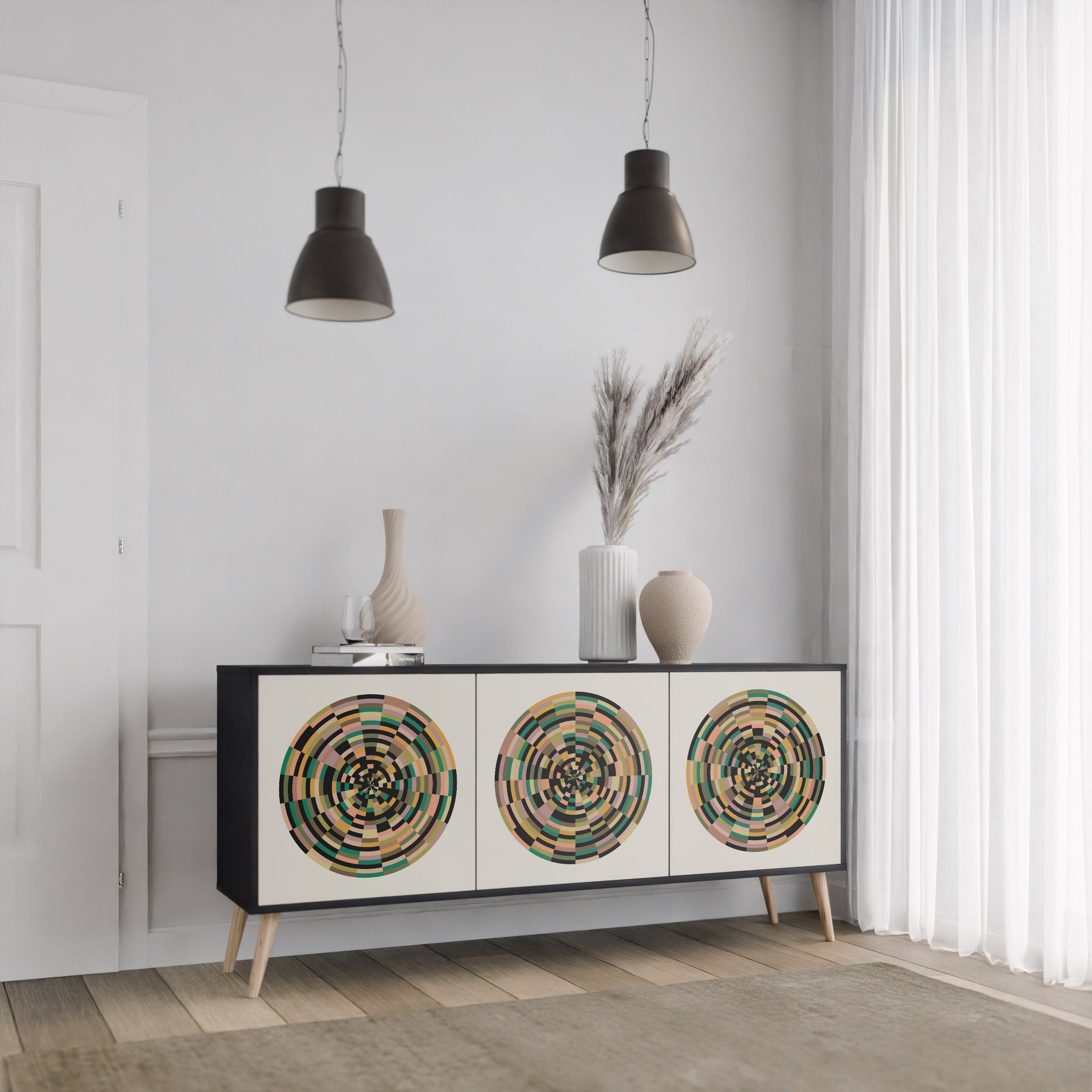 Aparador de 3 puertas GREEN CIRCLES en acabado negro