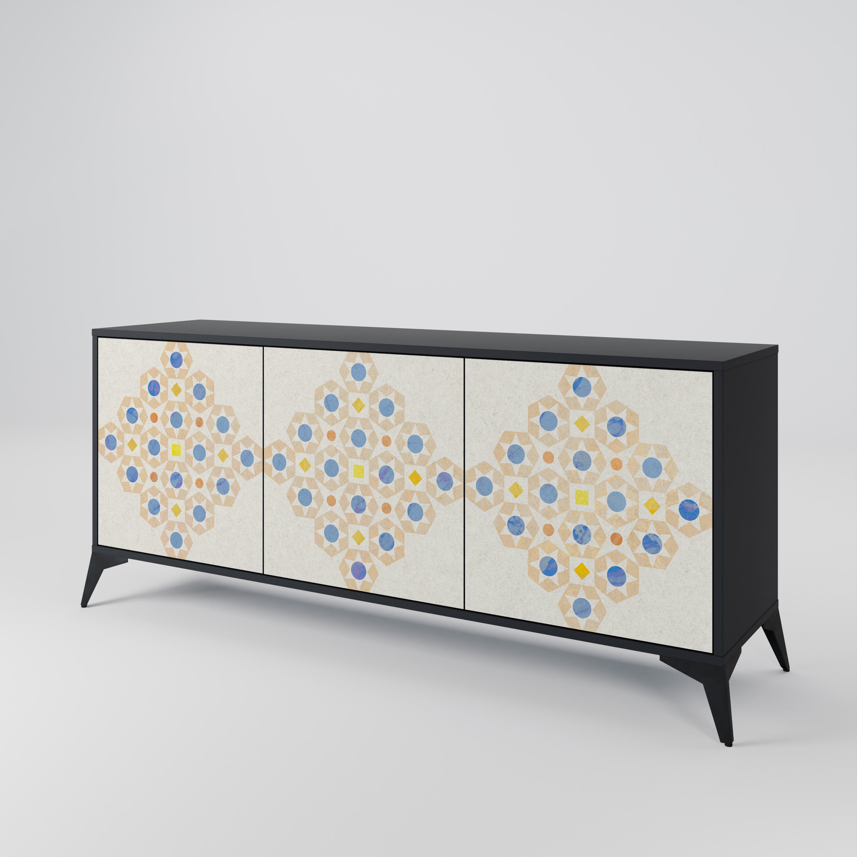 Aparador de 3 puertas con diseño de prisma en acabado negro