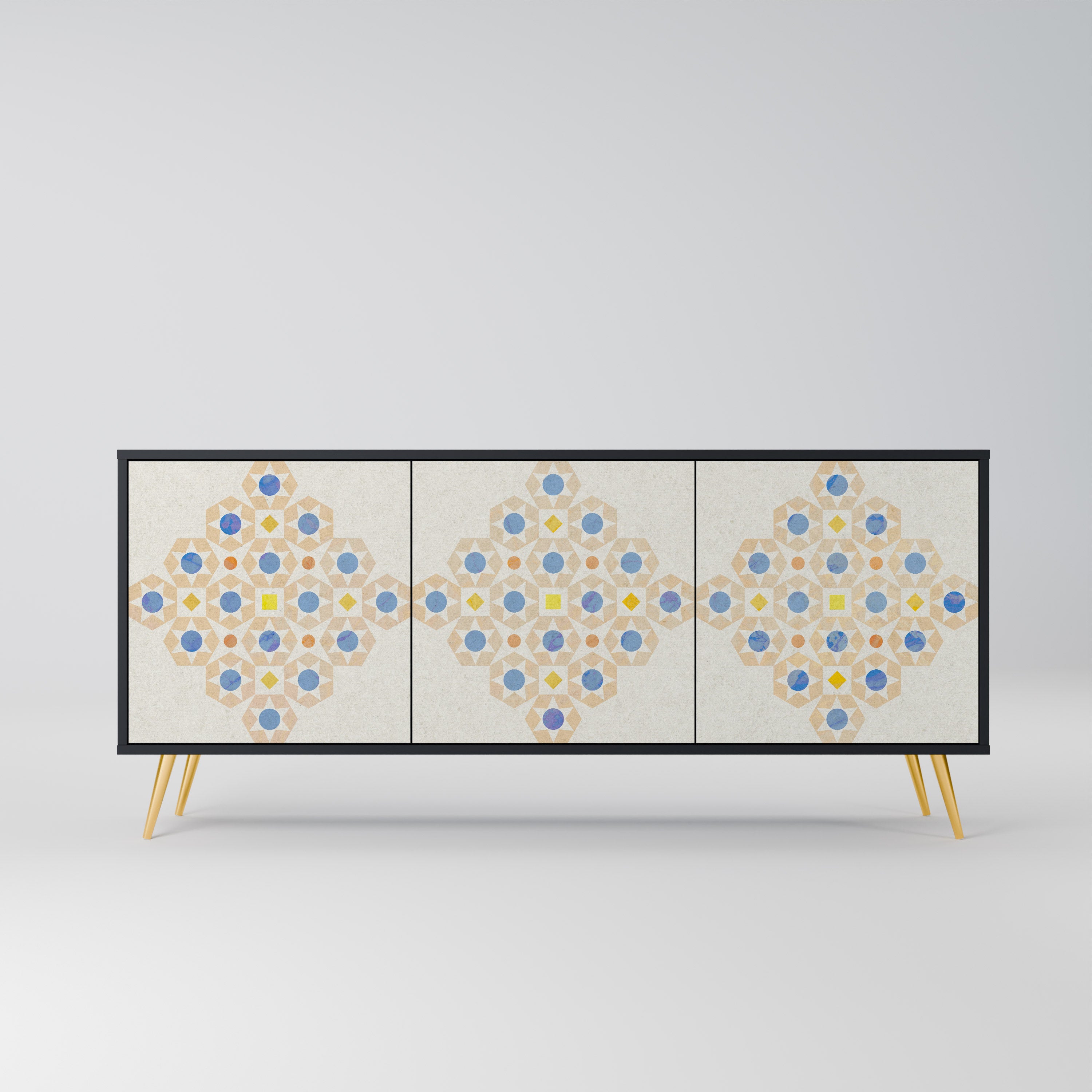 PATTERNED PRISM 3-Door Sideboard in Black Finish