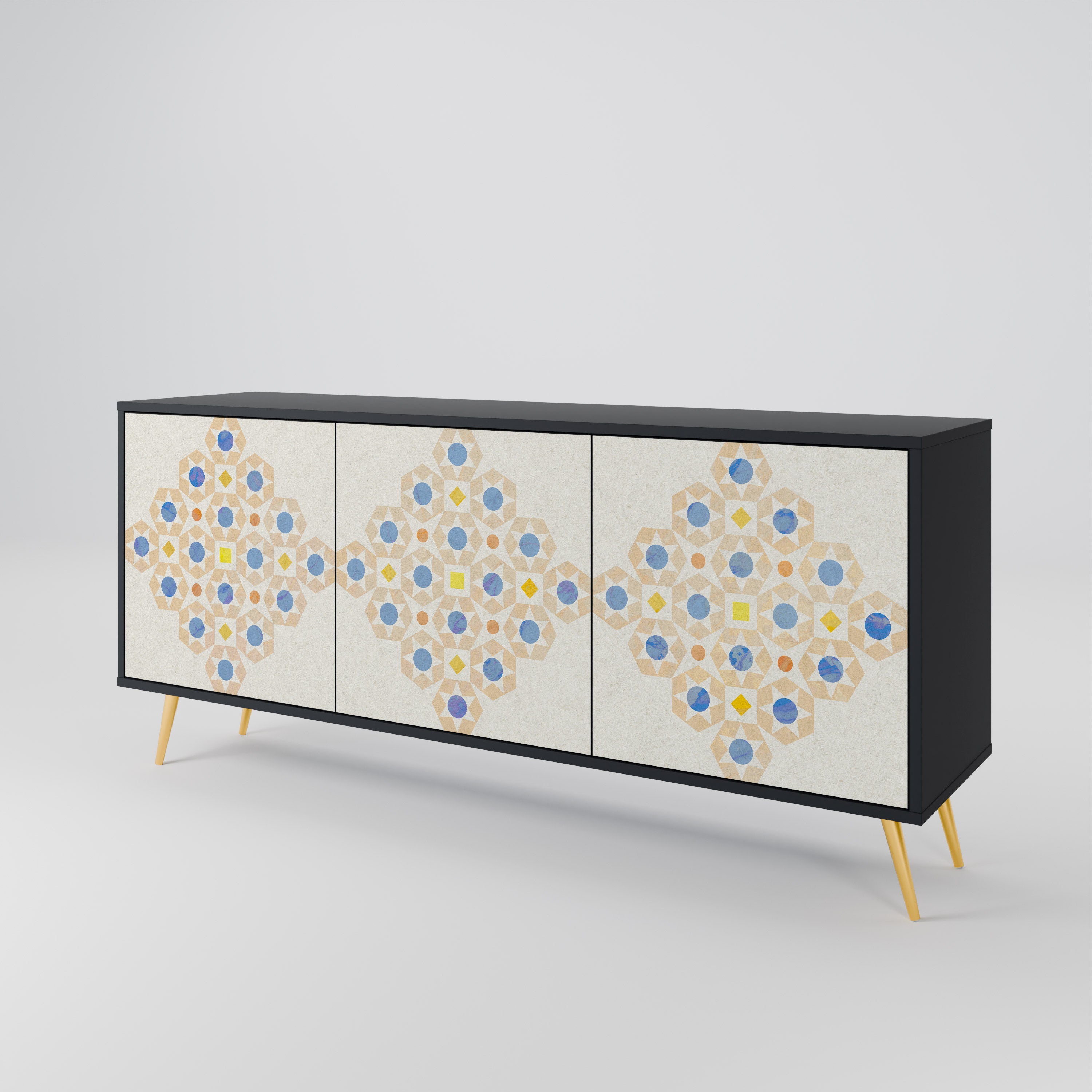 Aparador de 3 puertas con diseño de prisma en acabado negro