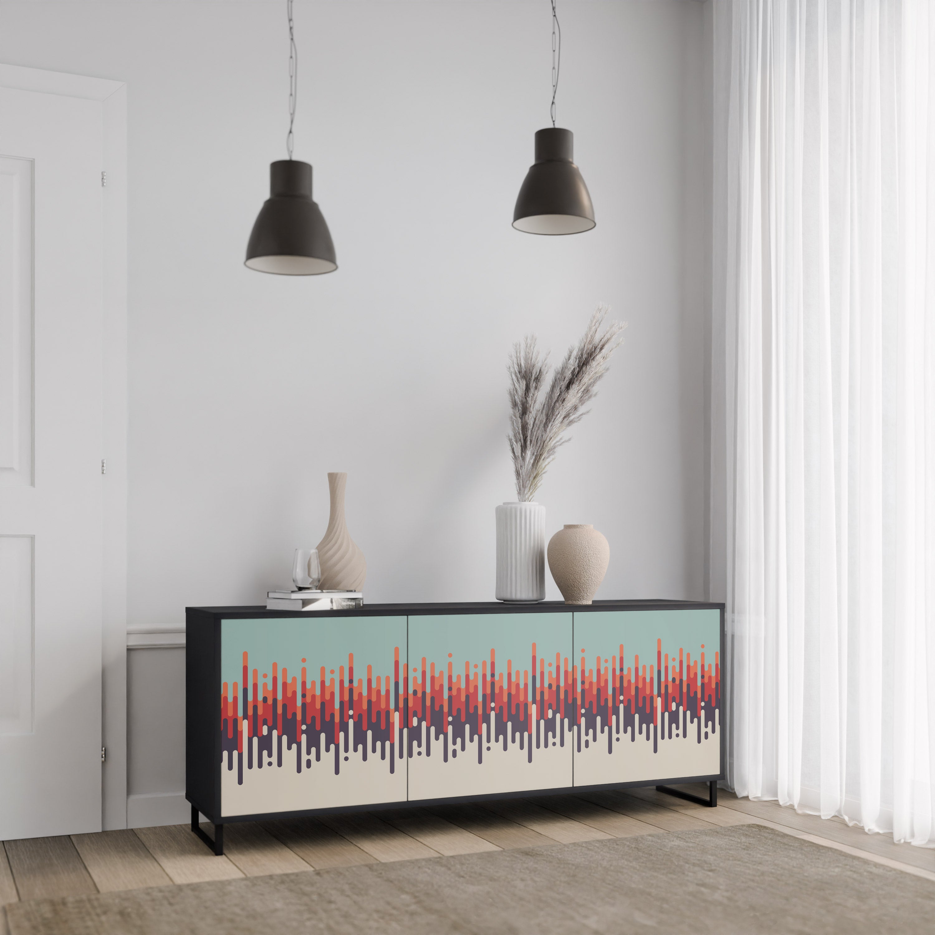 Aparador de 3 puertas CHROMA CONTOURS con acabado negro