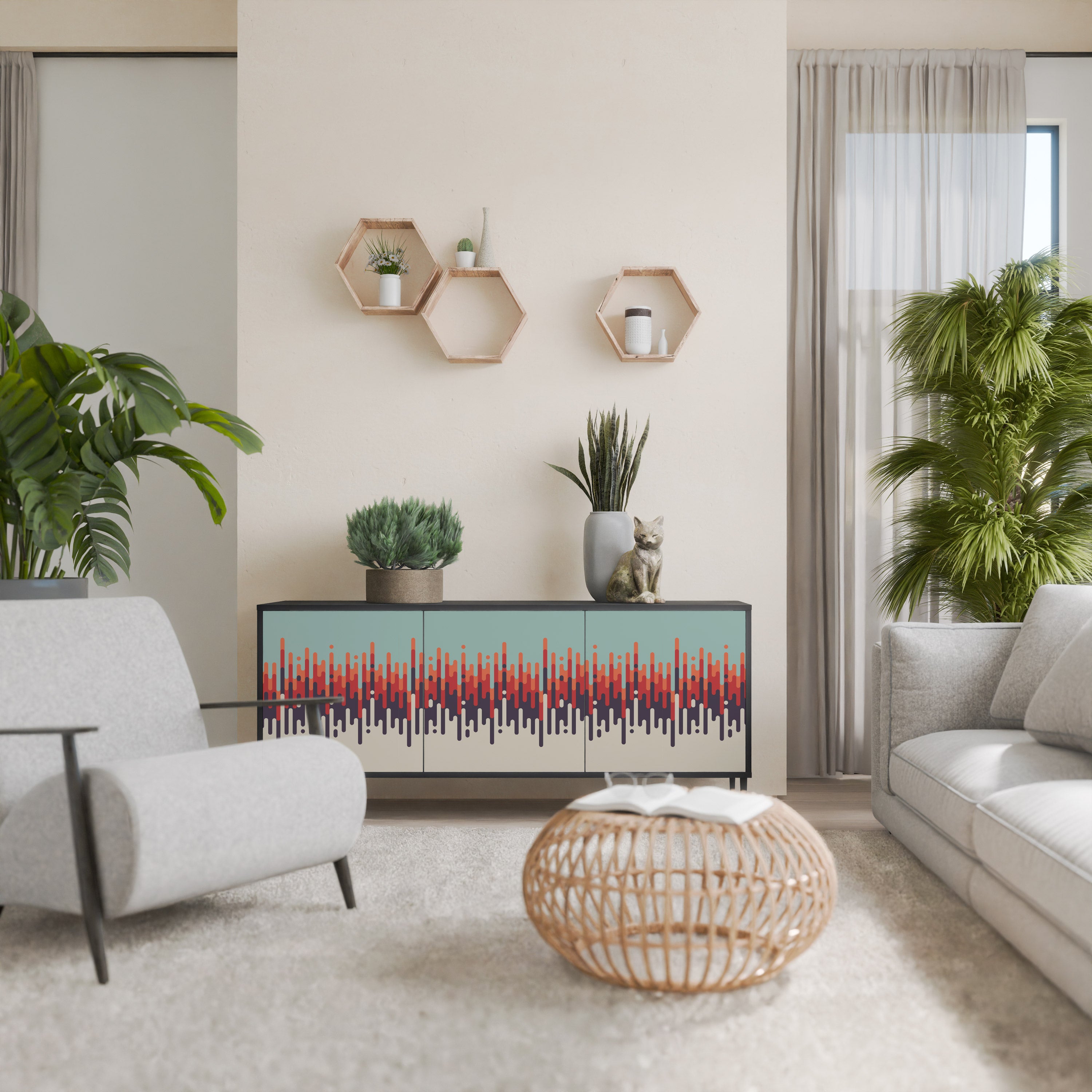 Aparador de 3 puertas CHROMA CONTOURS con acabado negro