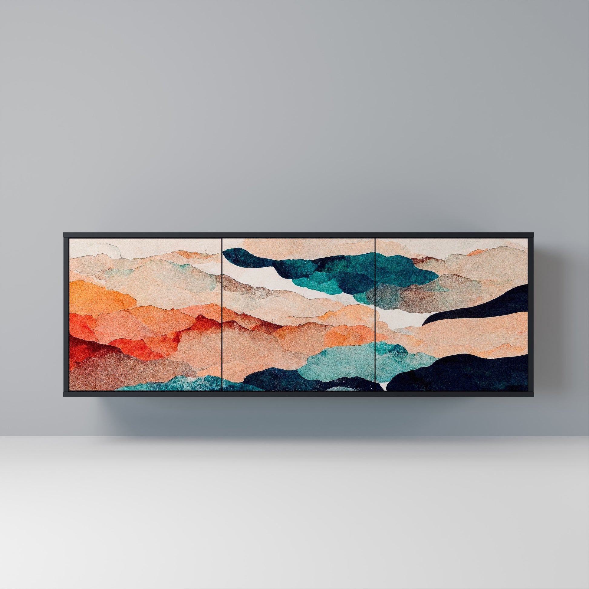 ABSTRACT LANDSCAPE 3-Door Sideboard in Black Finish