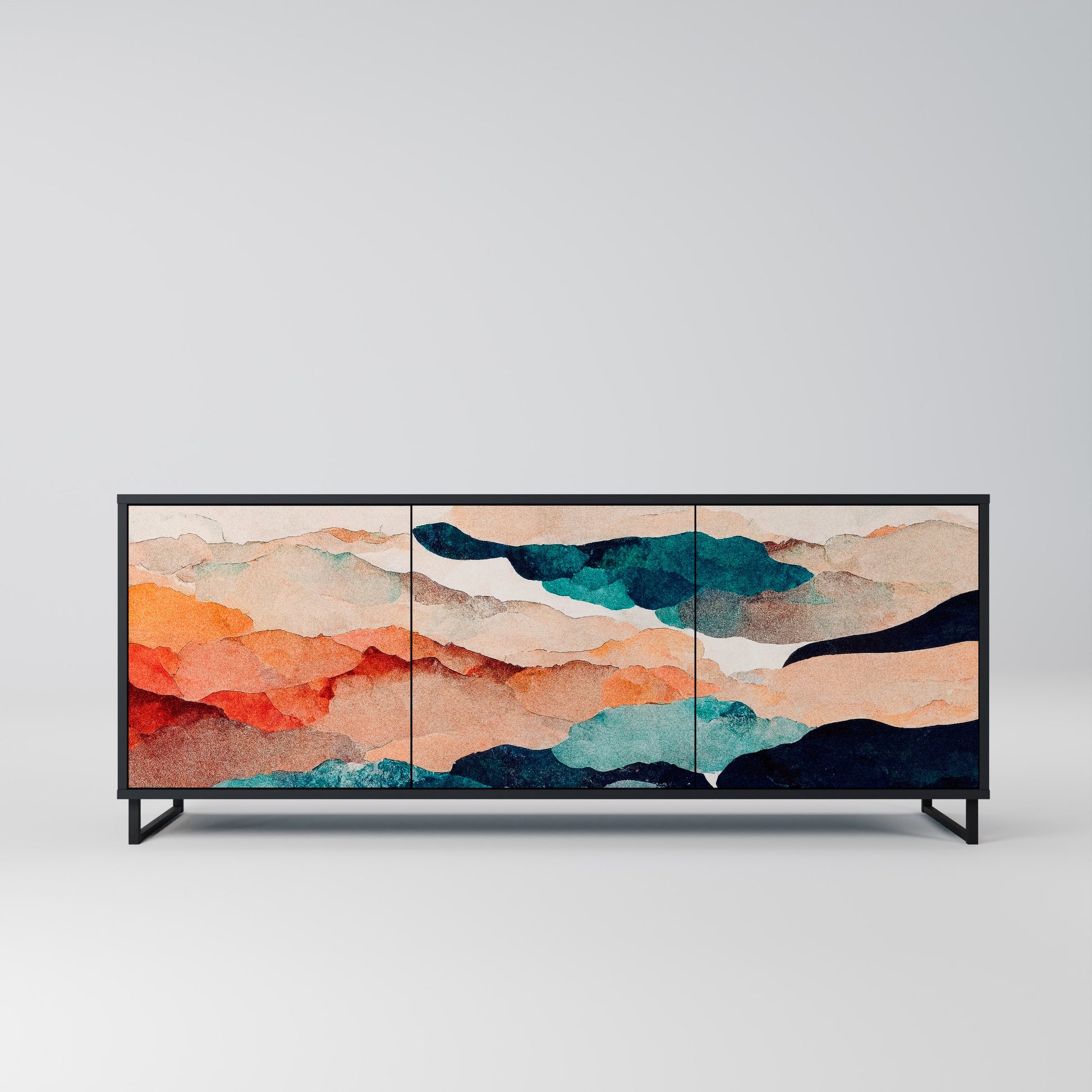 ABSTRACT LANDSCAPE 3-Door Sideboard in Black Finish