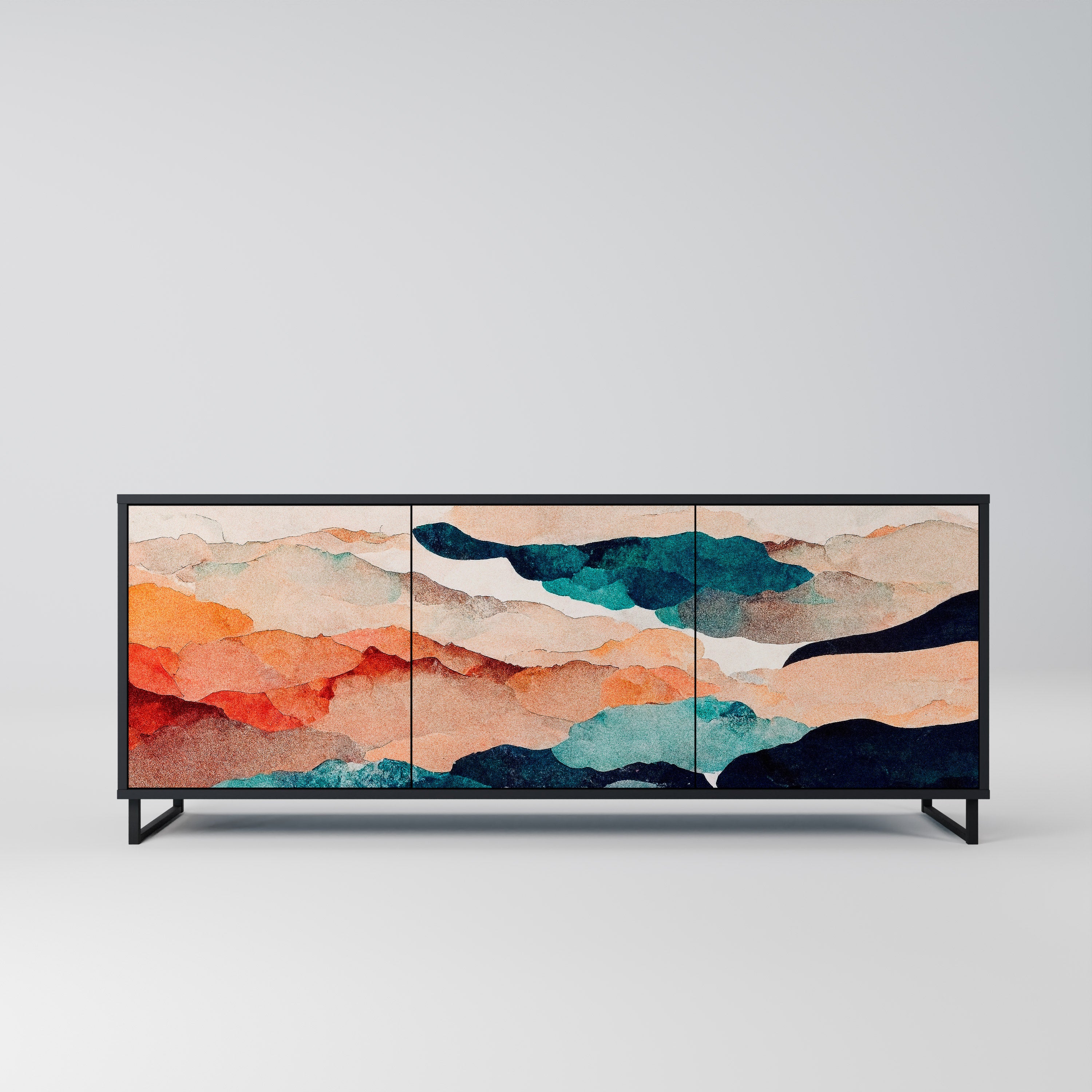 ABSTRACT LANDSCAPE 3-Door Sideboard in Black Finish