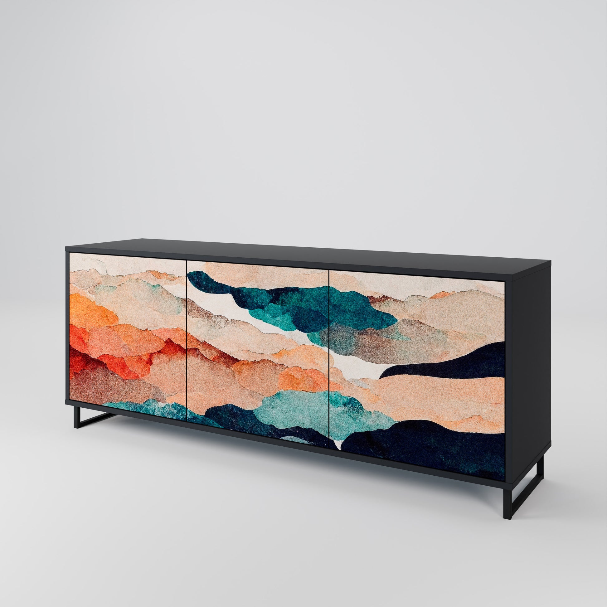 ABSTRACT LANDSCAPE 3-Door Sideboard in Black Finish