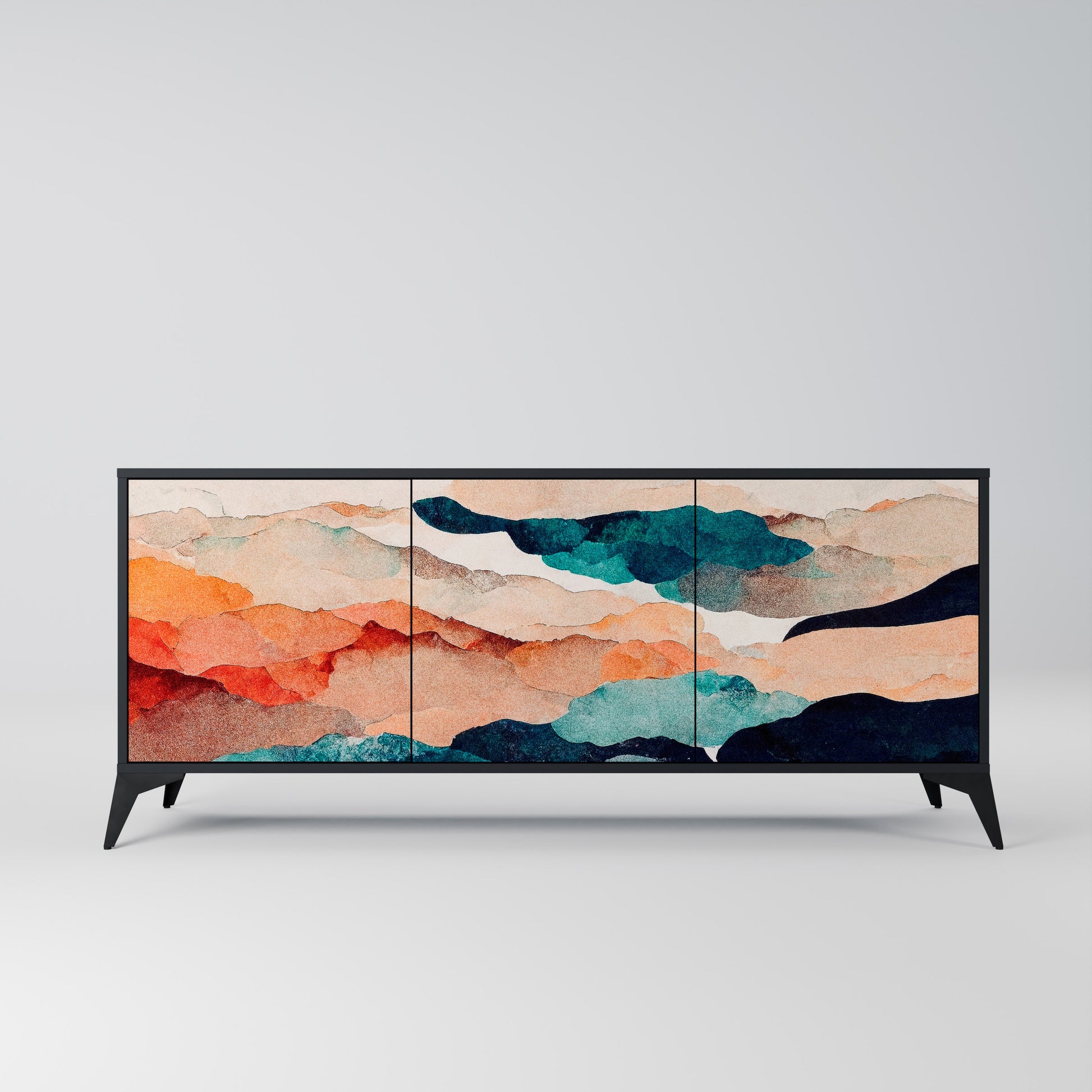 ABSTRACT LANDSCAPE 3-Door Sideboard in Black Finish