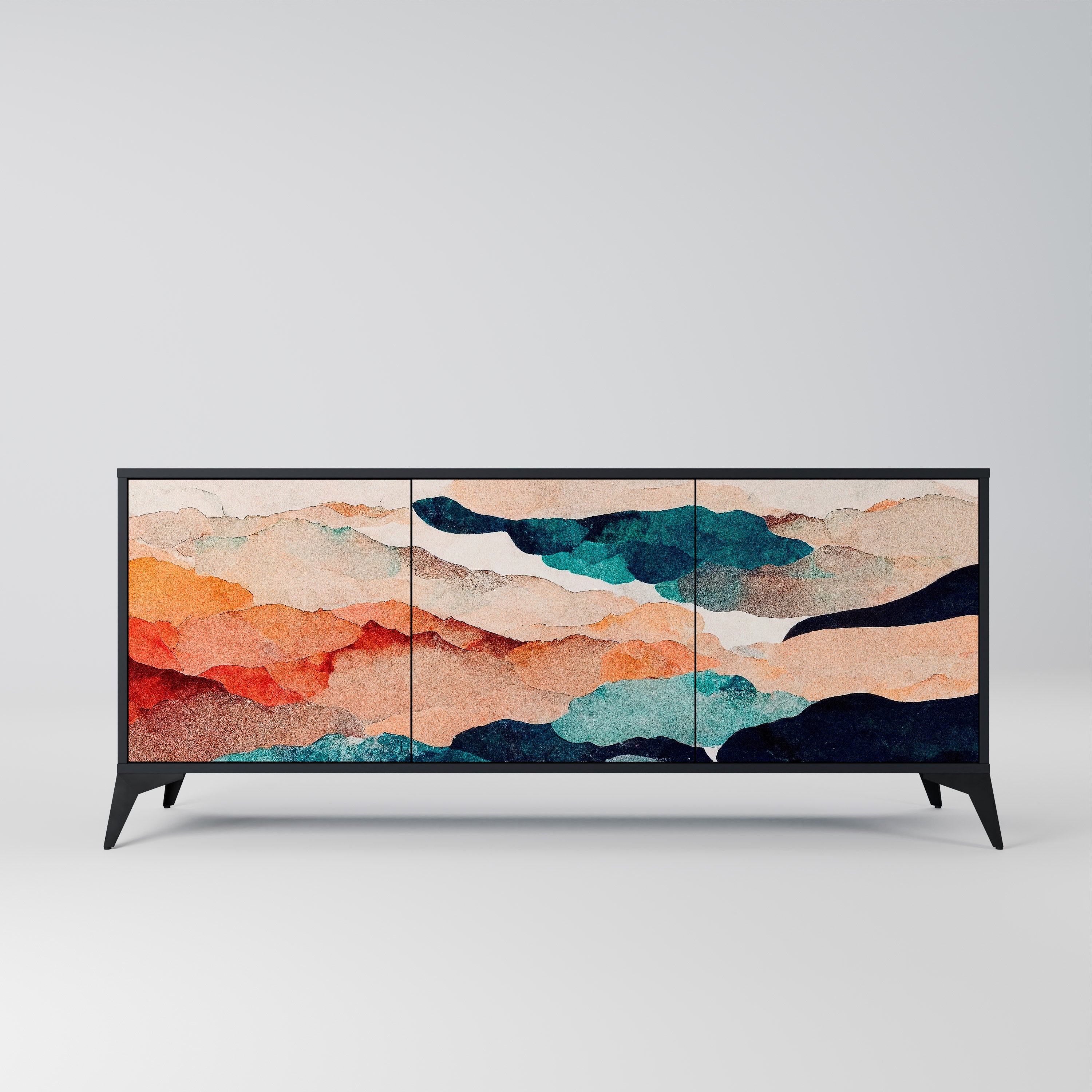 ABSTRACT LANDSCAPE 3-Door Sideboard in Black Finish