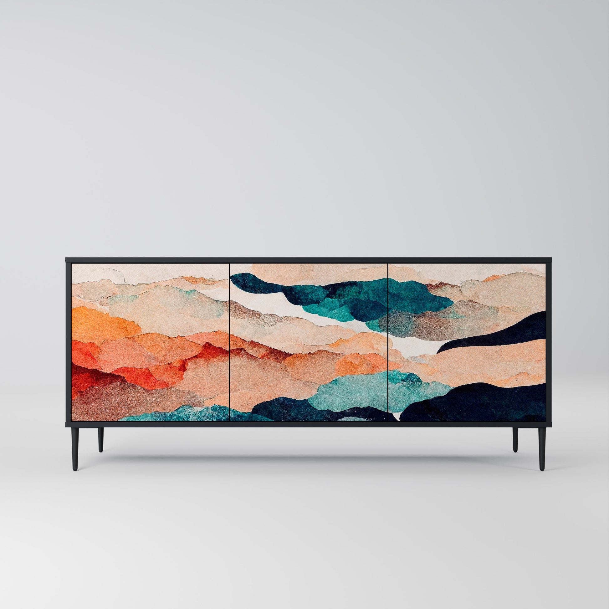 ABSTRACT LANDSCAPE 3-Door Sideboard in Black Finish
