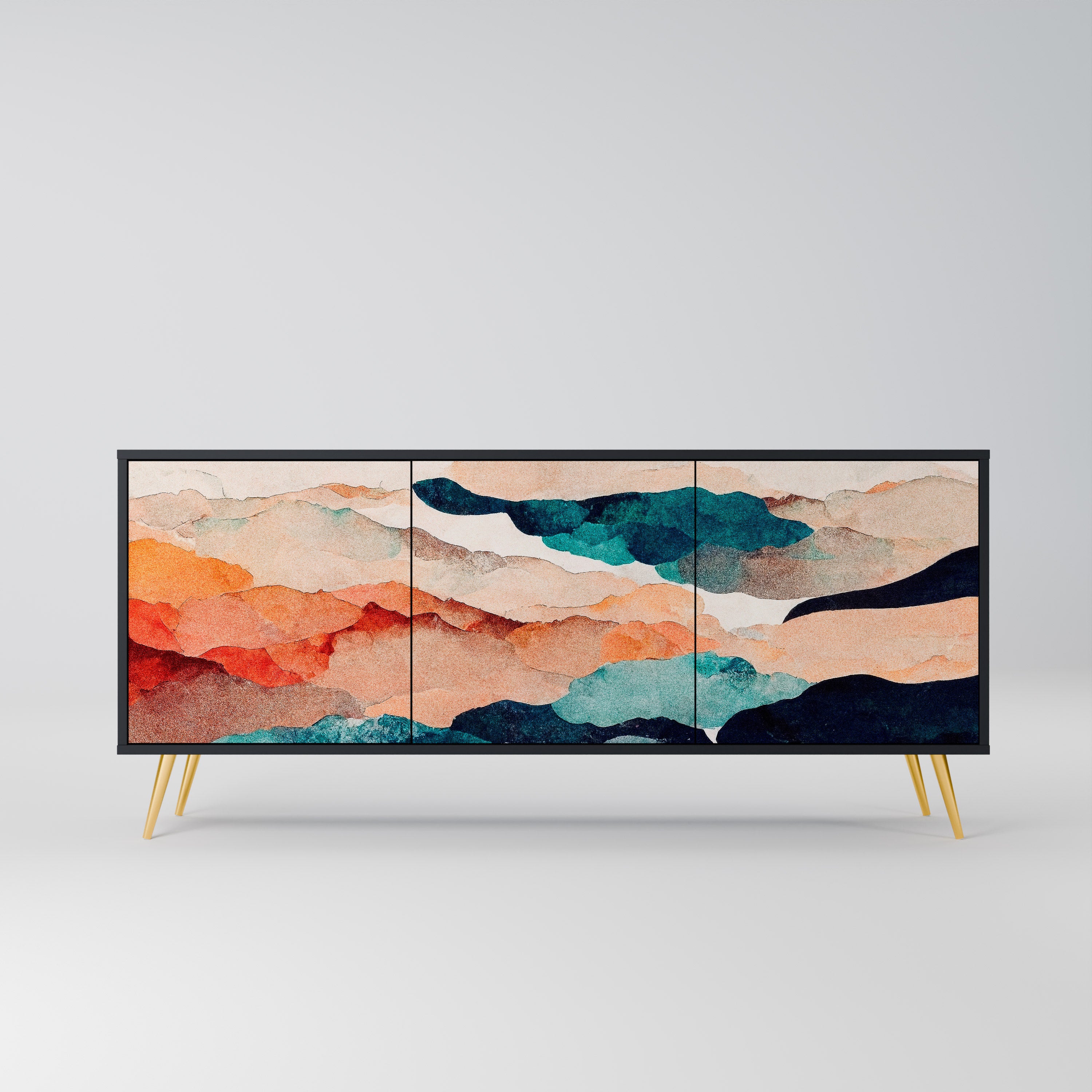 ABSTRACT LANDSCAPE 3-Door Sideboard in Black Finish