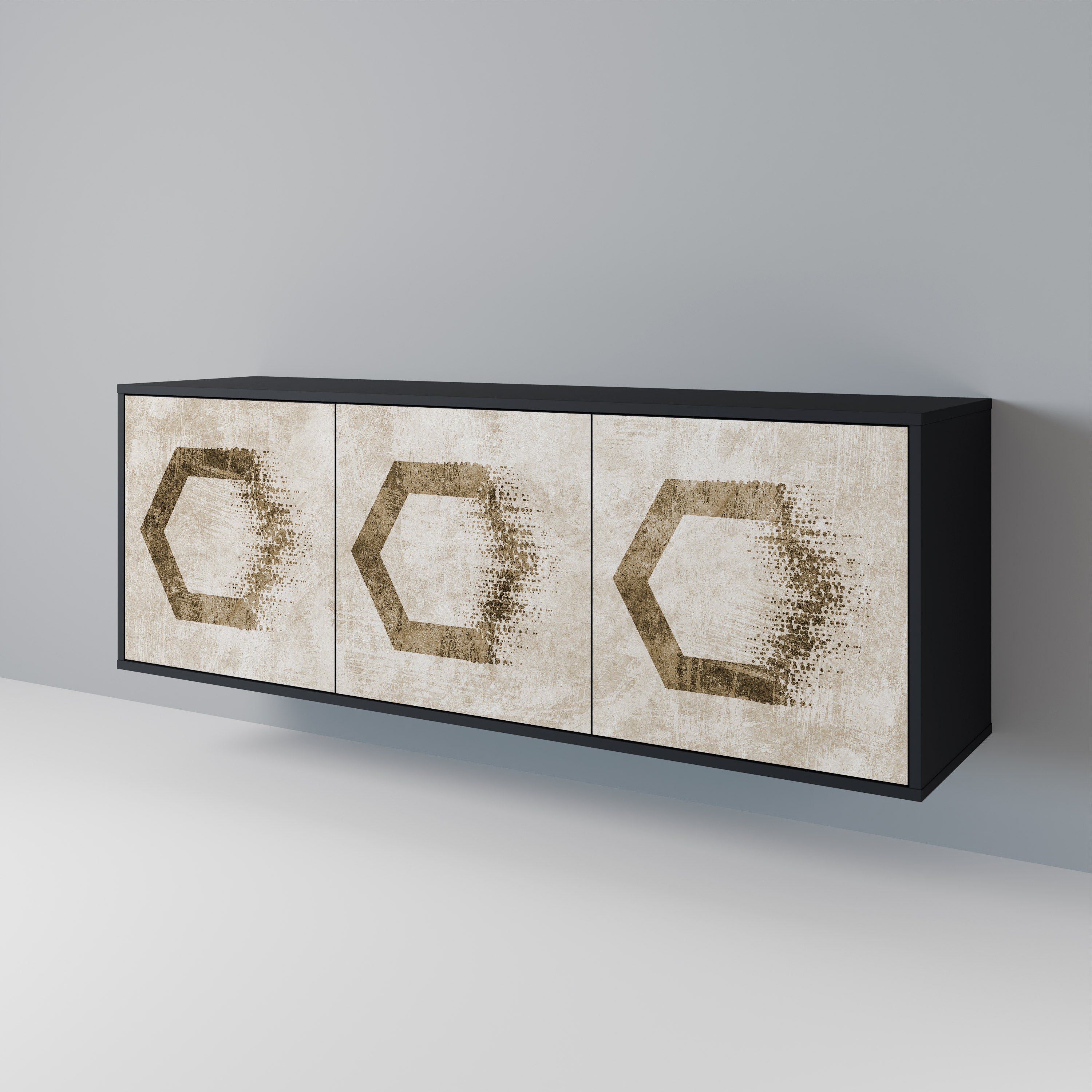 Aparador de 3 puertas HEXAGONAL SHAPES en acabado negro
