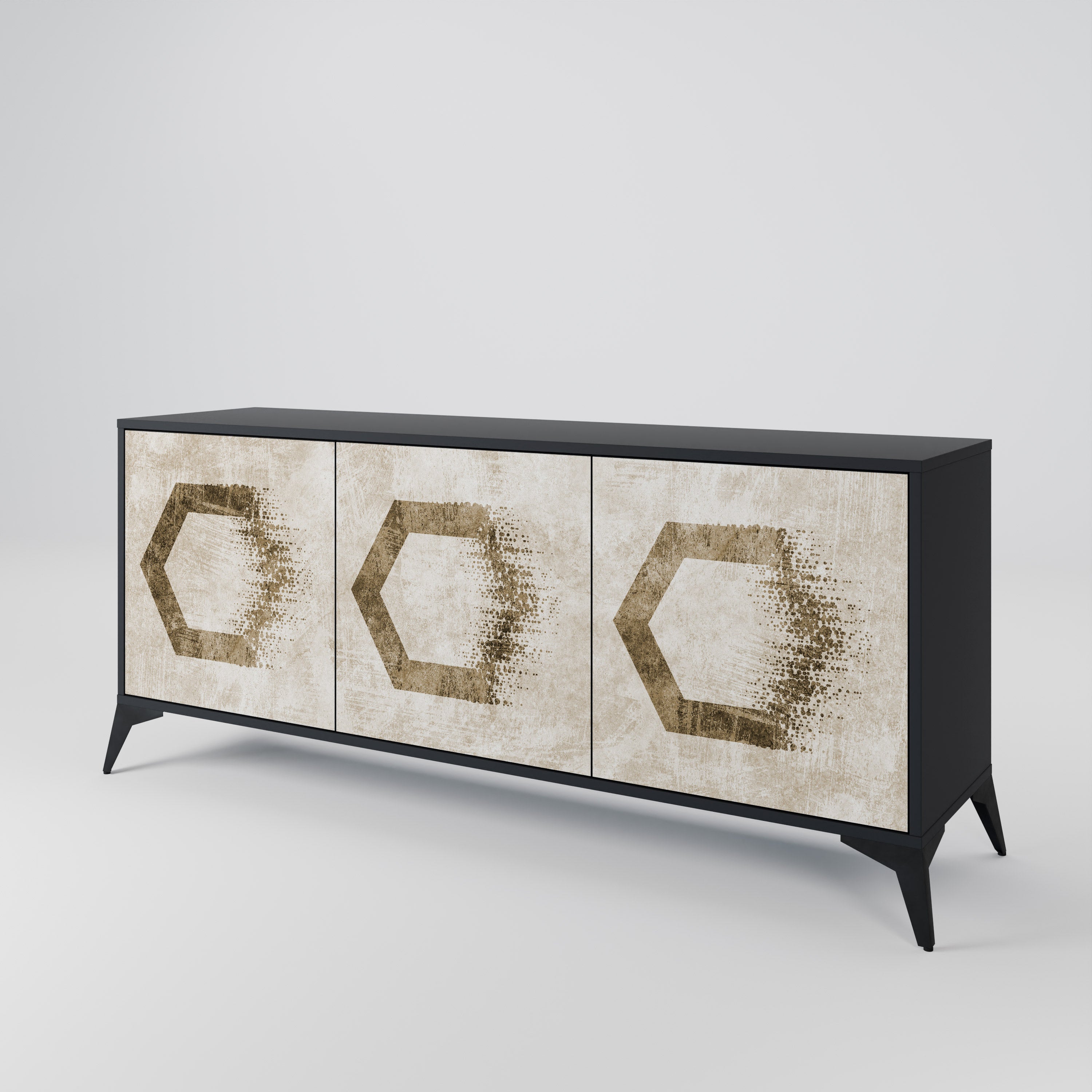 Aparador de 3 puertas HEXAGONAL SHAPES en acabado negro