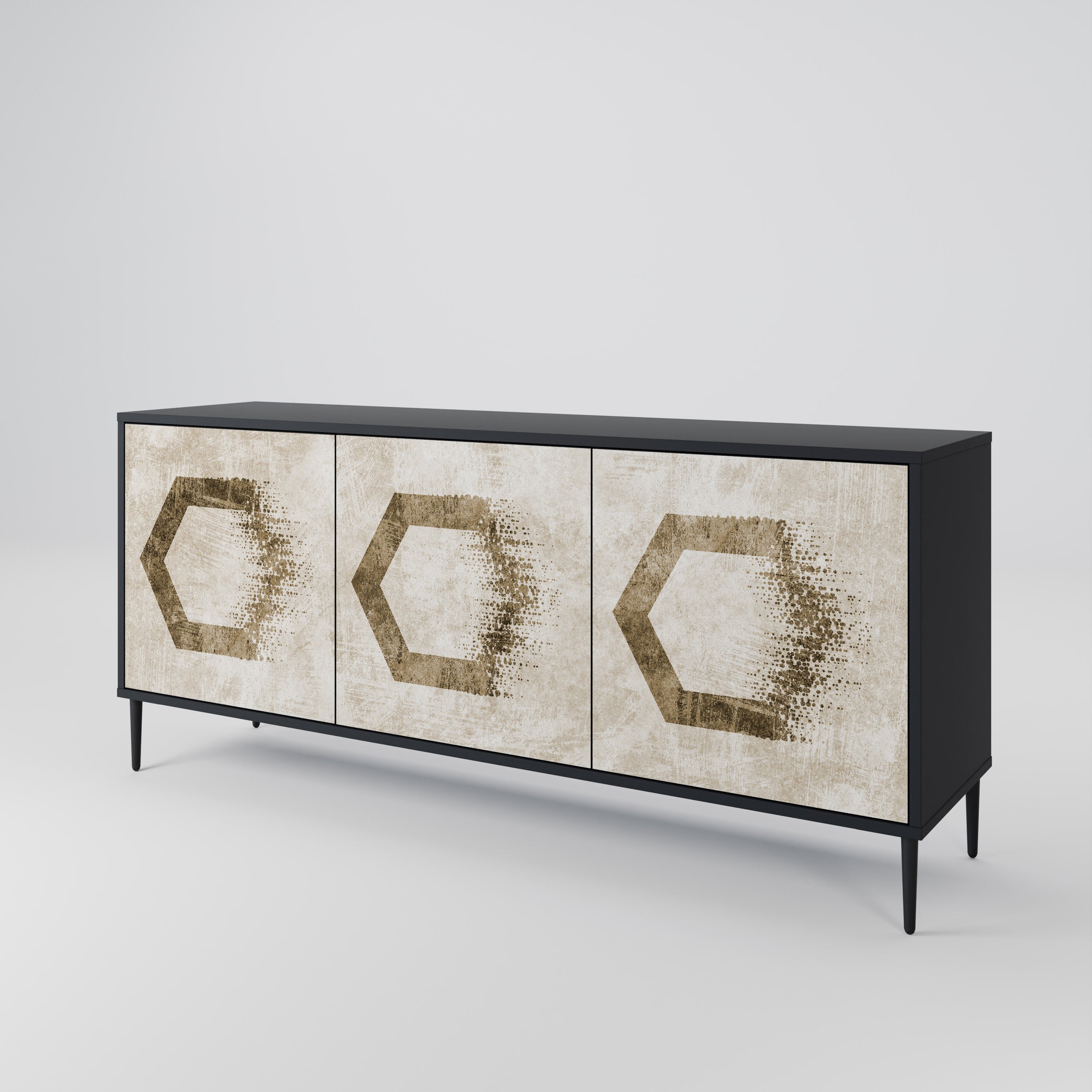 Aparador de 3 puertas HEXAGONAL SHAPES en acabado negro