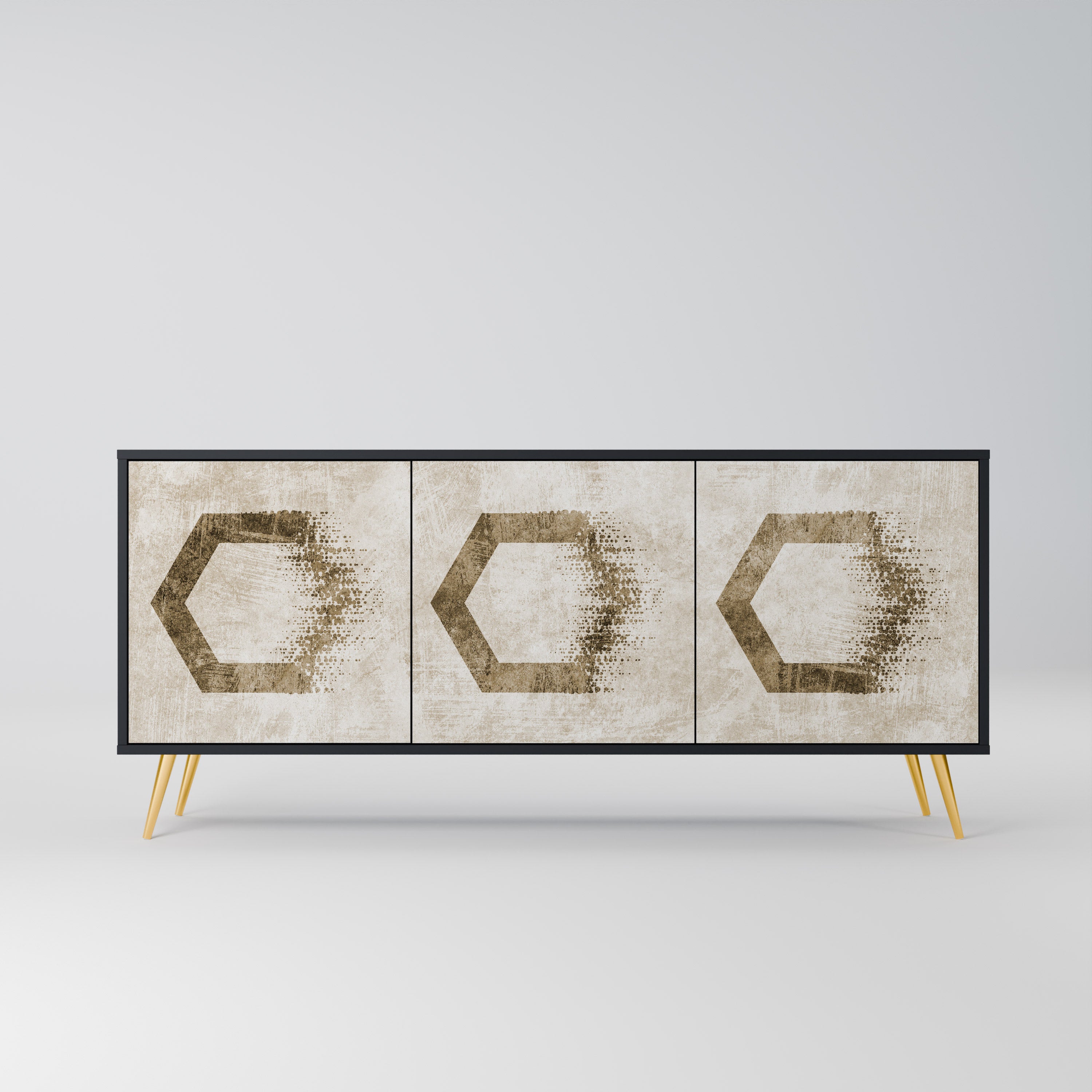 Aparador de 3 puertas HEXAGONAL SHAPES en acabado negro