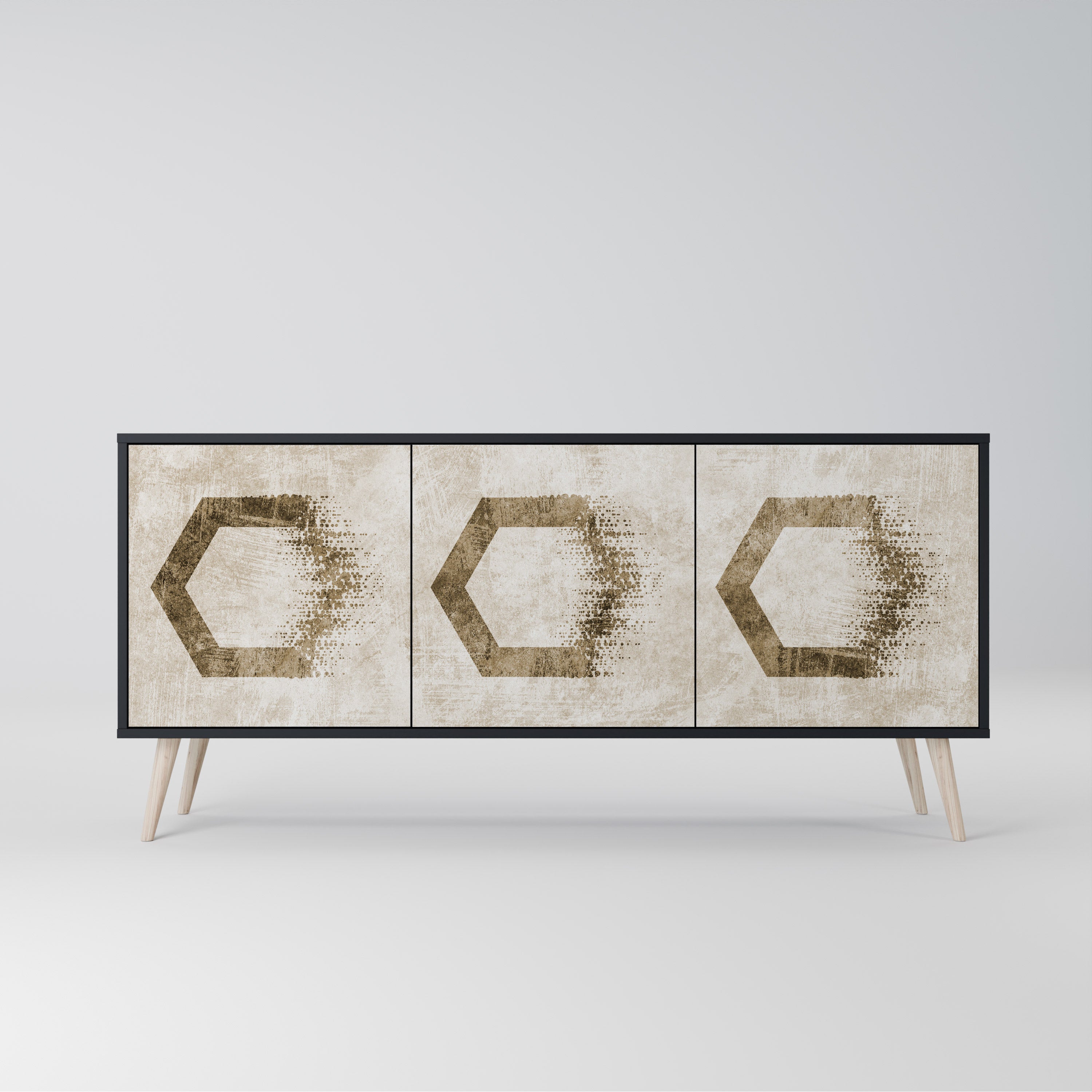 Aparador de 3 puertas HEXAGONAL SHAPES en acabado negro