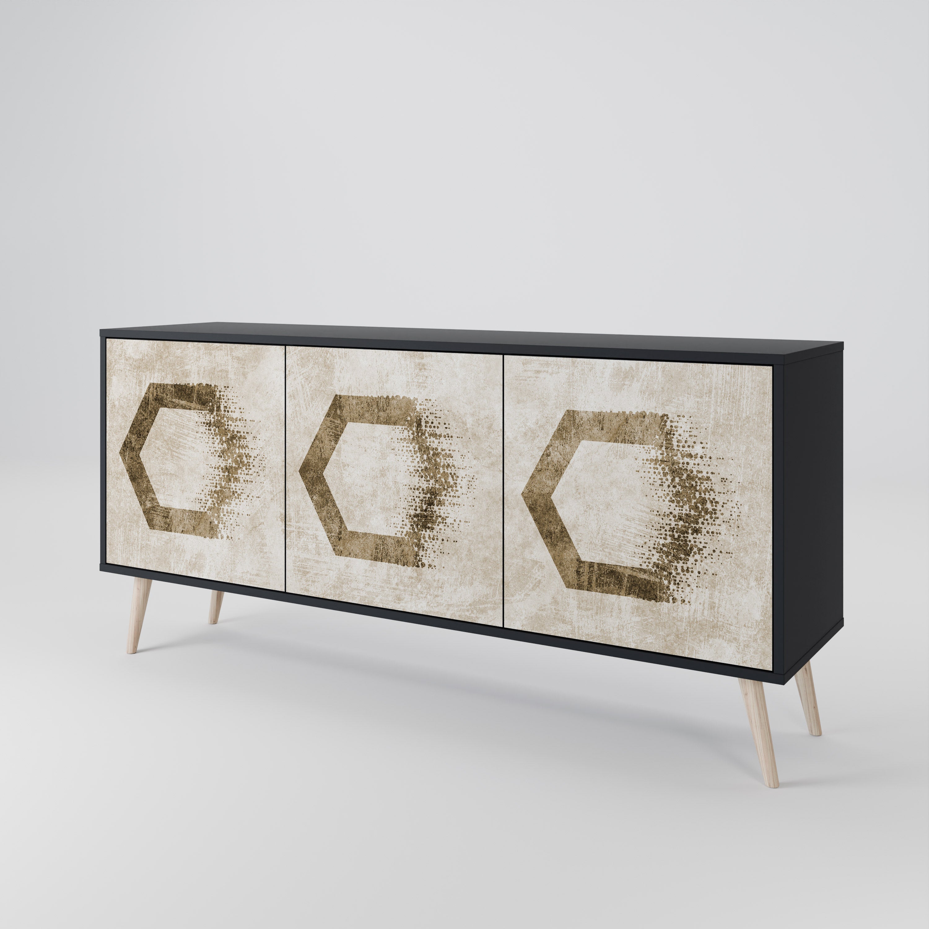 Aparador de 3 puertas HEXAGONAL SHAPES en acabado negro
