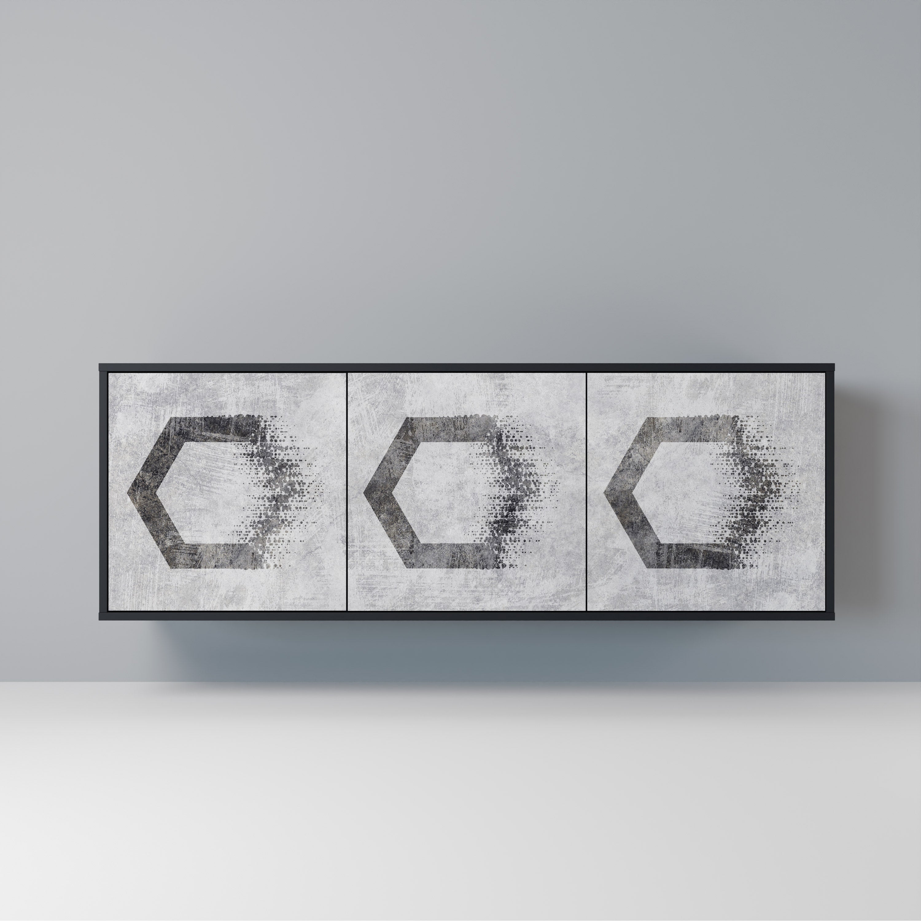 Aparador de 3 puertas con figuras hexagonales en acabado negro
