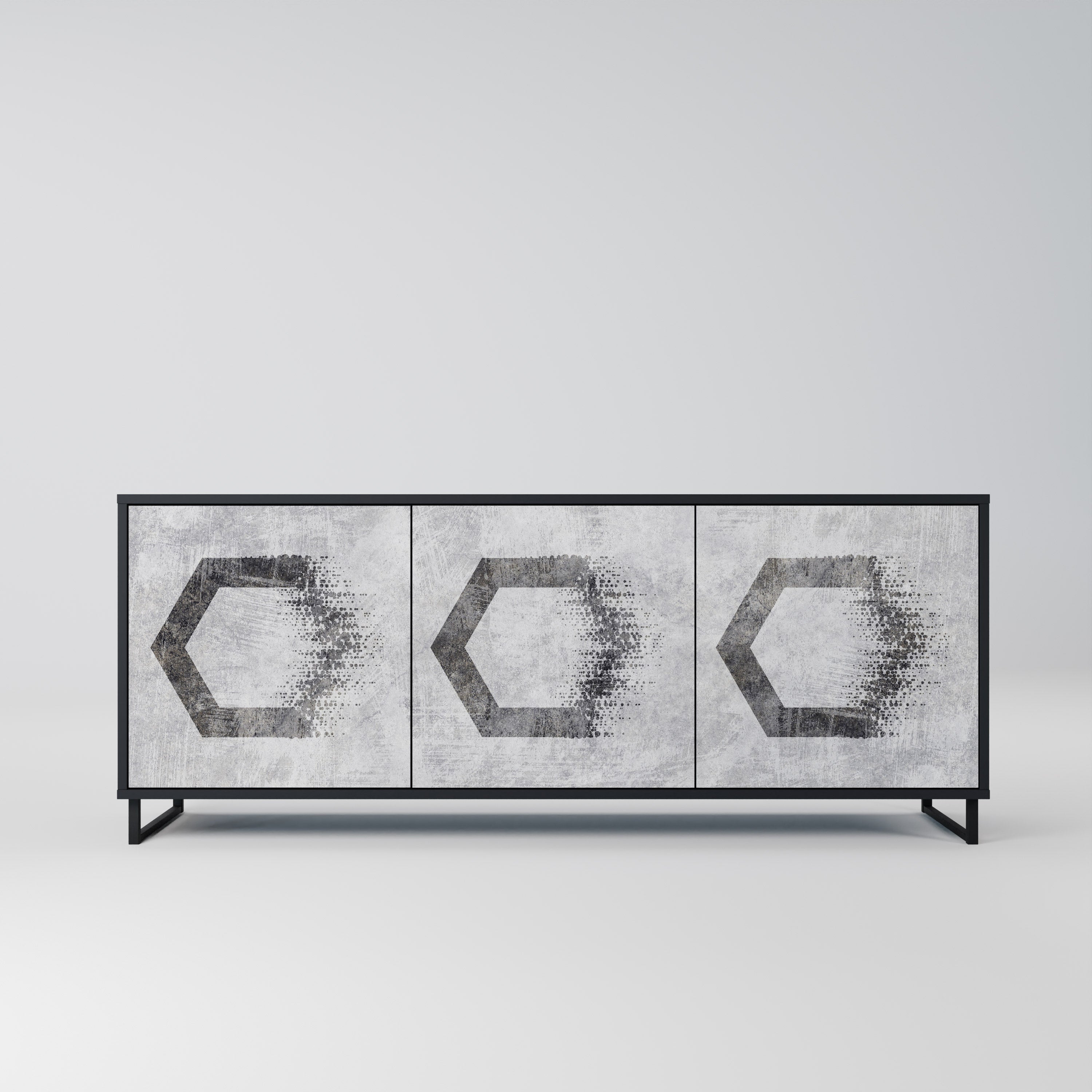 Aparador de 3 puertas con figuras hexagonales en acabado negro