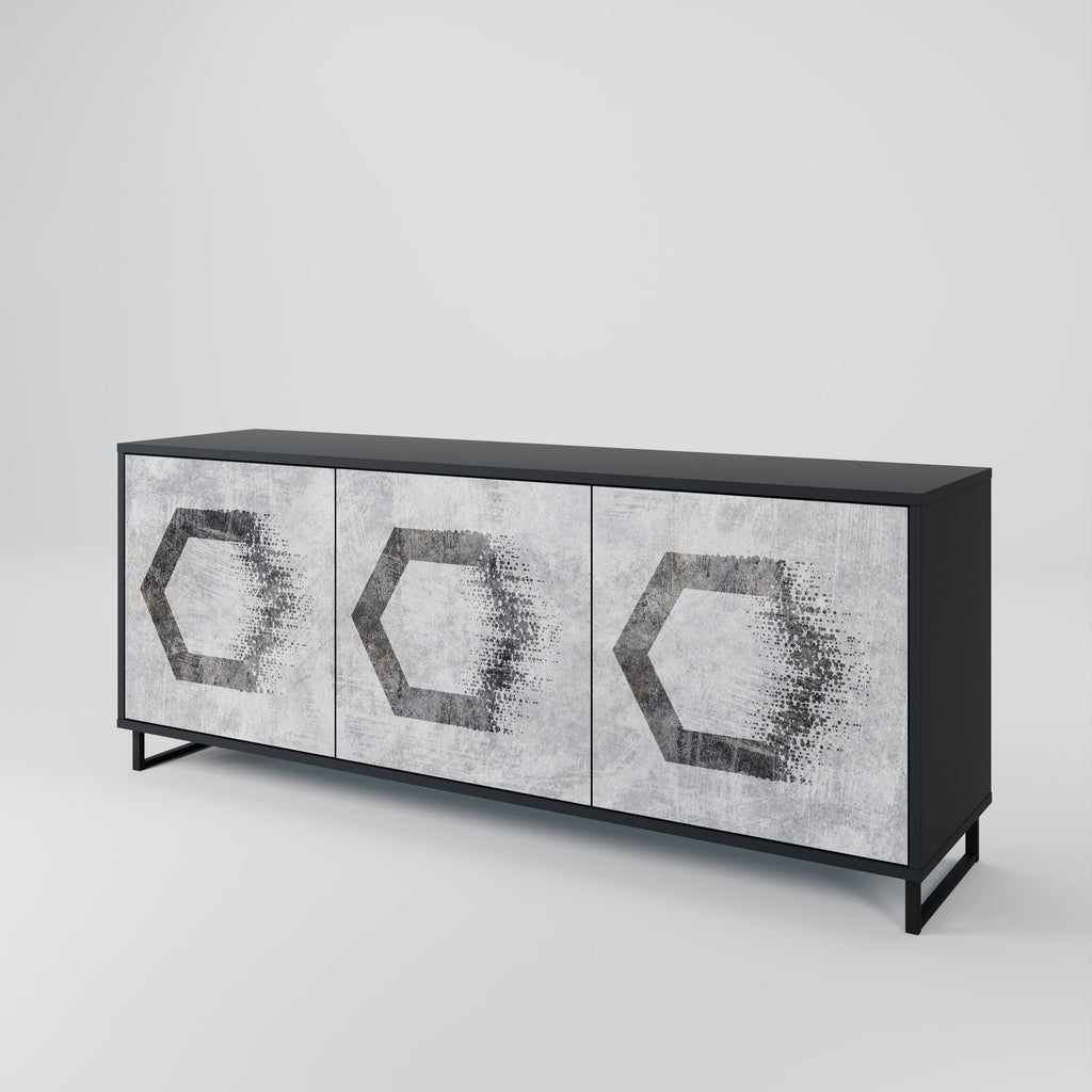 Aparador de 3 puertas con figuras hexagonales en acabado negro