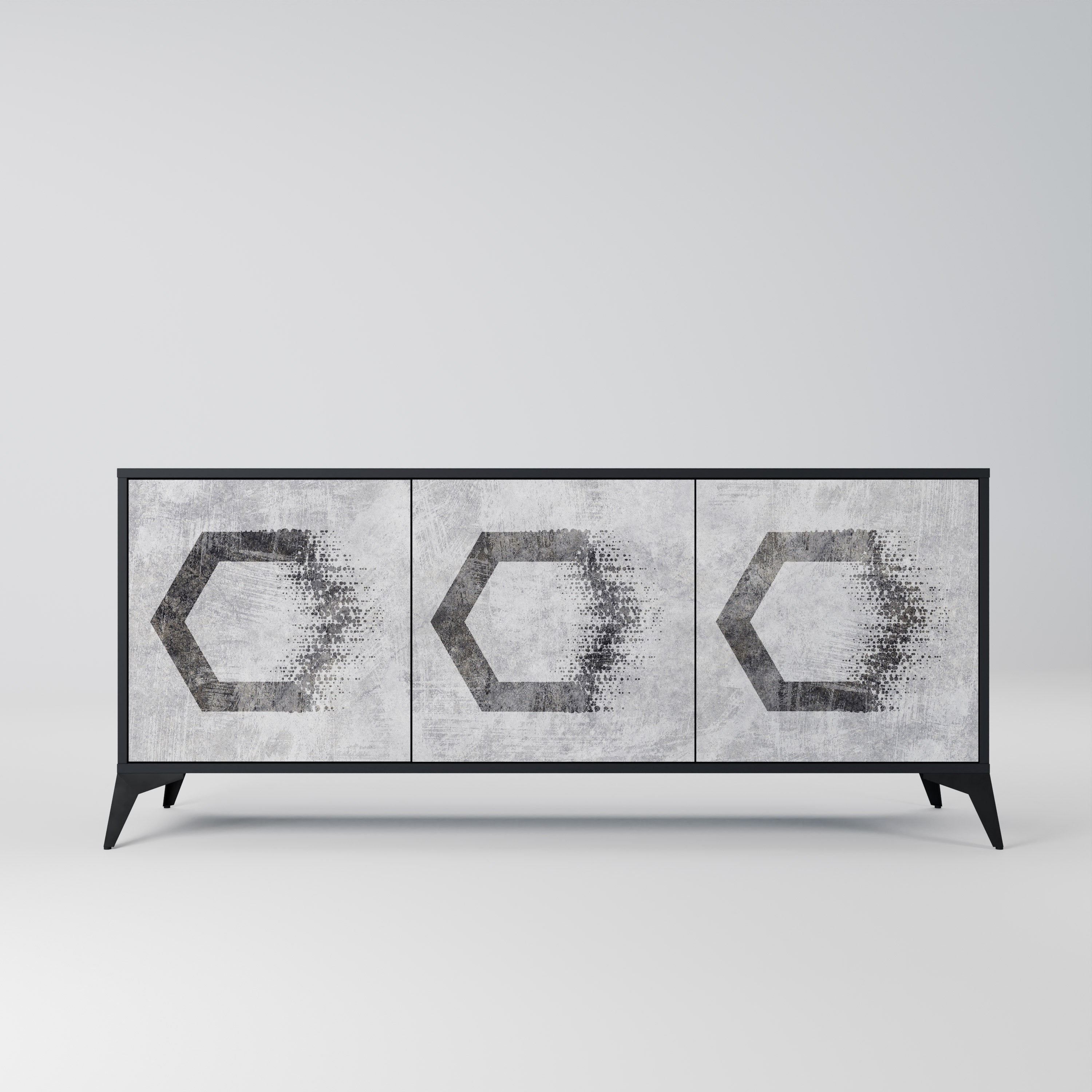 Aparador de 3 puertas con figuras hexagonales en acabado negro