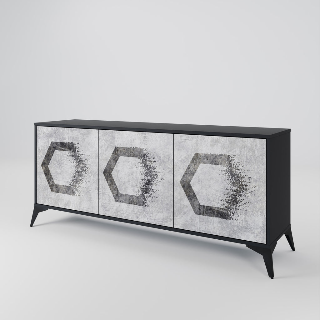 Aparador de 3 puertas con figuras hexagonales en acabado negro